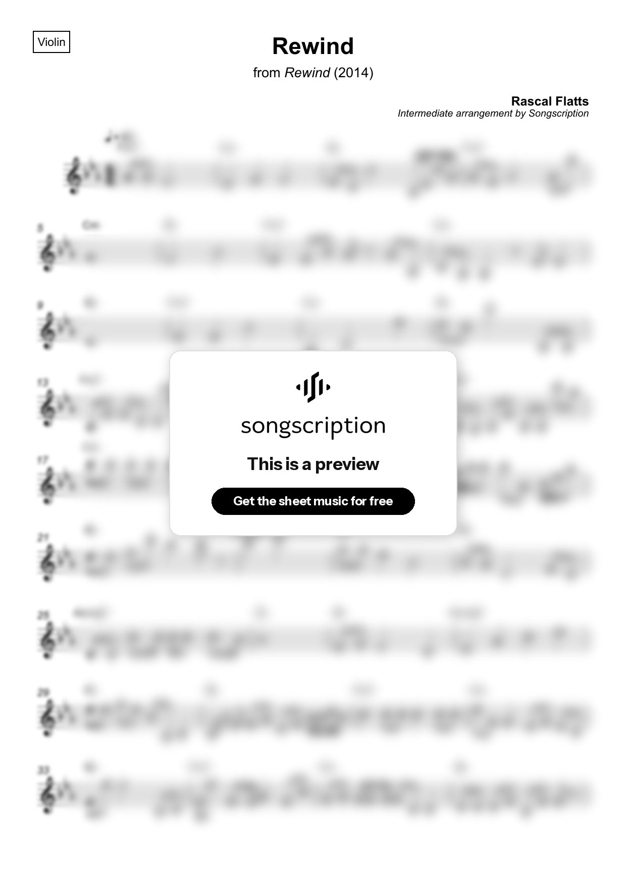 Intermediate Violin Sheet Music for "Rewind" by Rascal Flatts