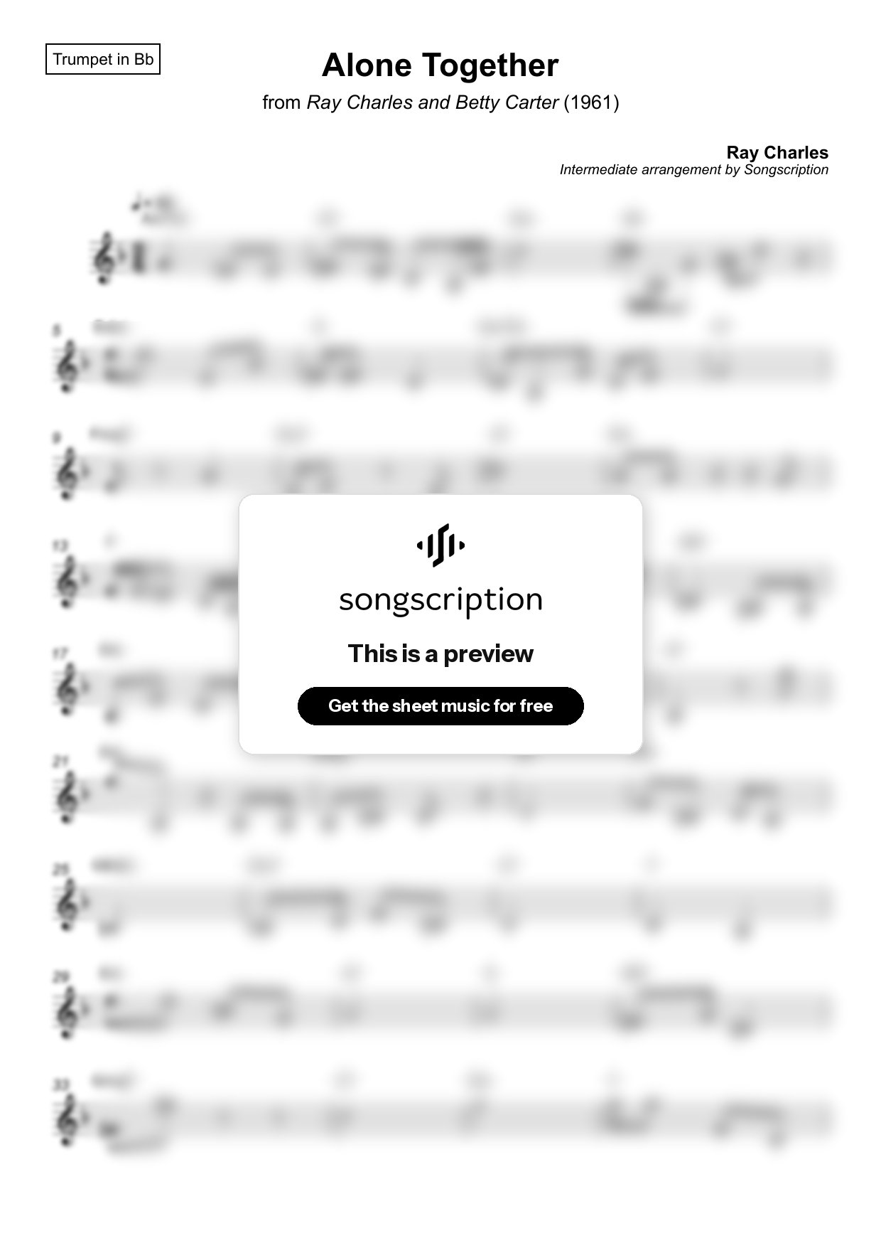 Intermediate Trumpet Sheet Music for "Alone Together" by Ray Charles