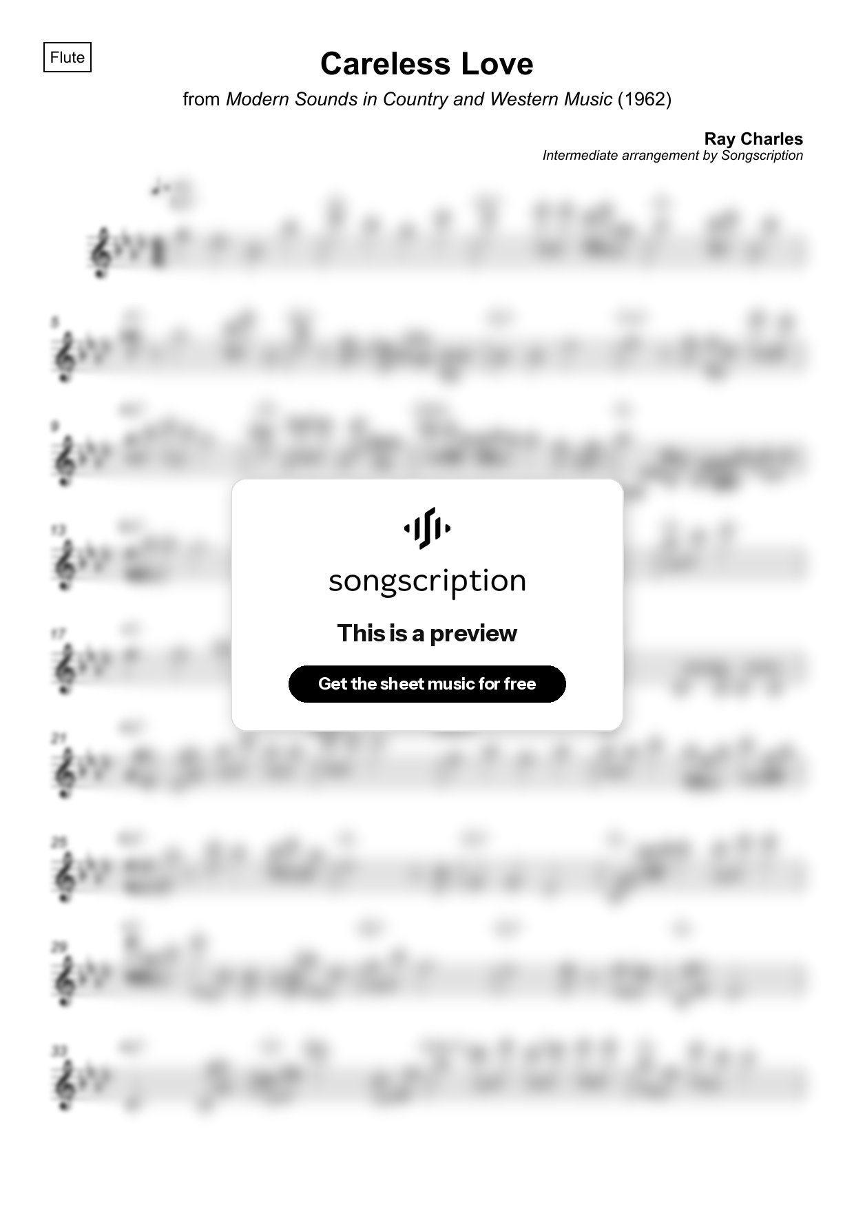 Intermediate Flute Sheet Music for "Careless Love" by Ray Charles
