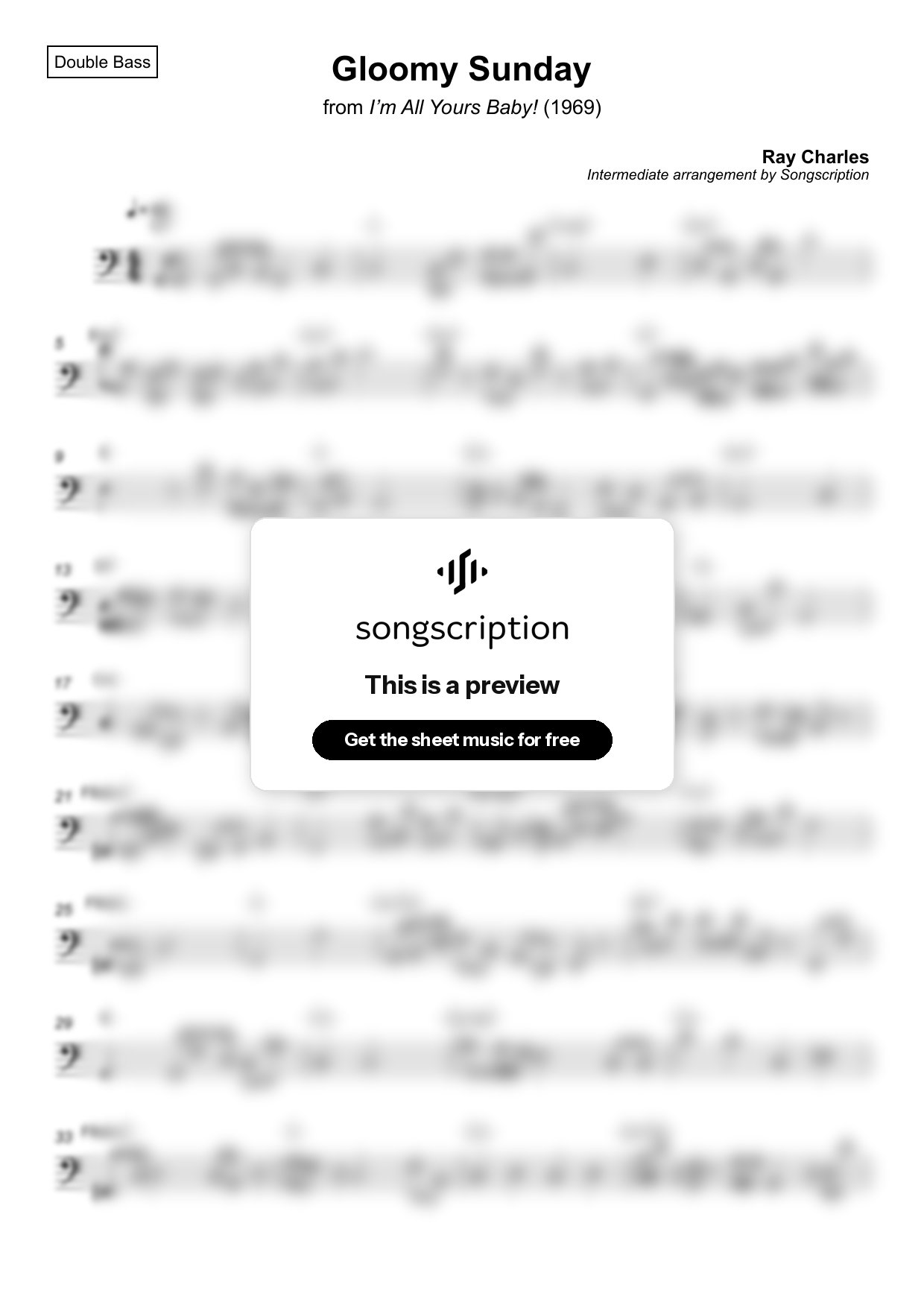 Intermediate Double Bass Sheet Music for "Gloomy Sunday" by Ray Charles