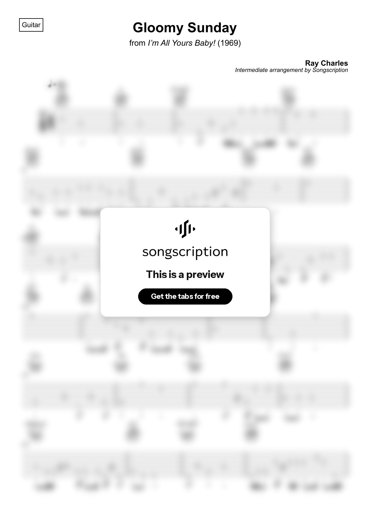 Intermediate Acoustic Guitar Tabs for "Gloomy Sunday" by Ray Charles