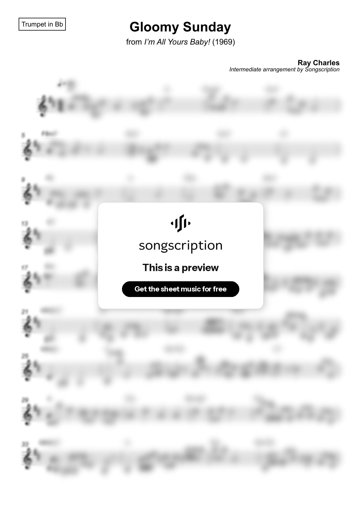 Intermediate Trumpet Sheet Music for "Gloomy Sunday" by Ray Charles