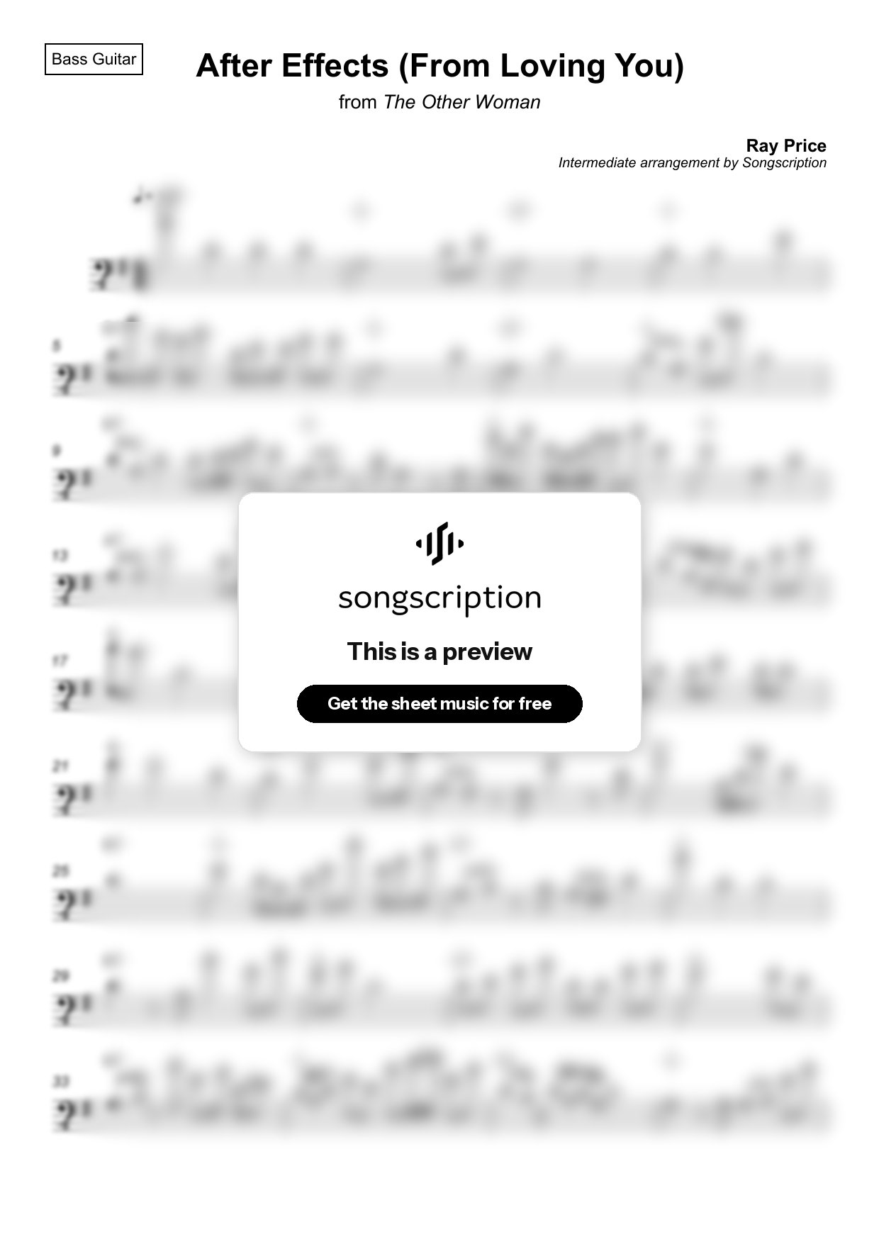 Intermediate Bass Guitar Sheet Music for "After Effects (From Loving You)" by Ray Price