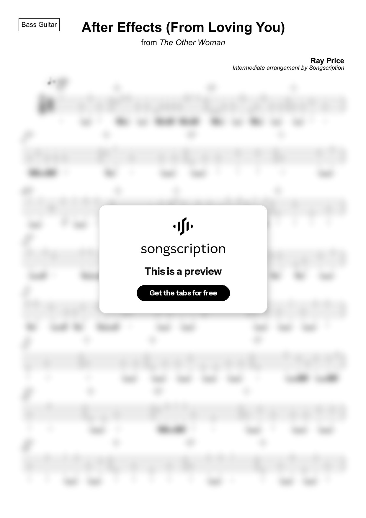 Intermediate Bass Guitar Tabs for "After Effects (From Loving You)" by Ray Price