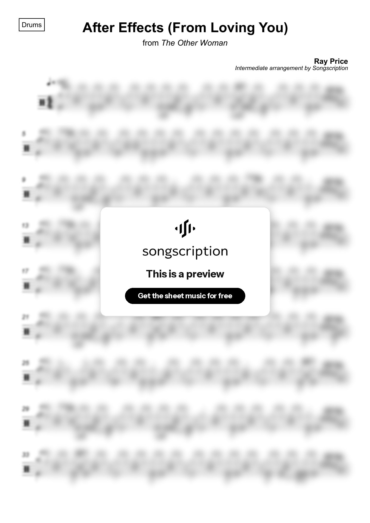 Intermediate Drums Sheet Music for "After Effects (From Loving You)" by Ray Price