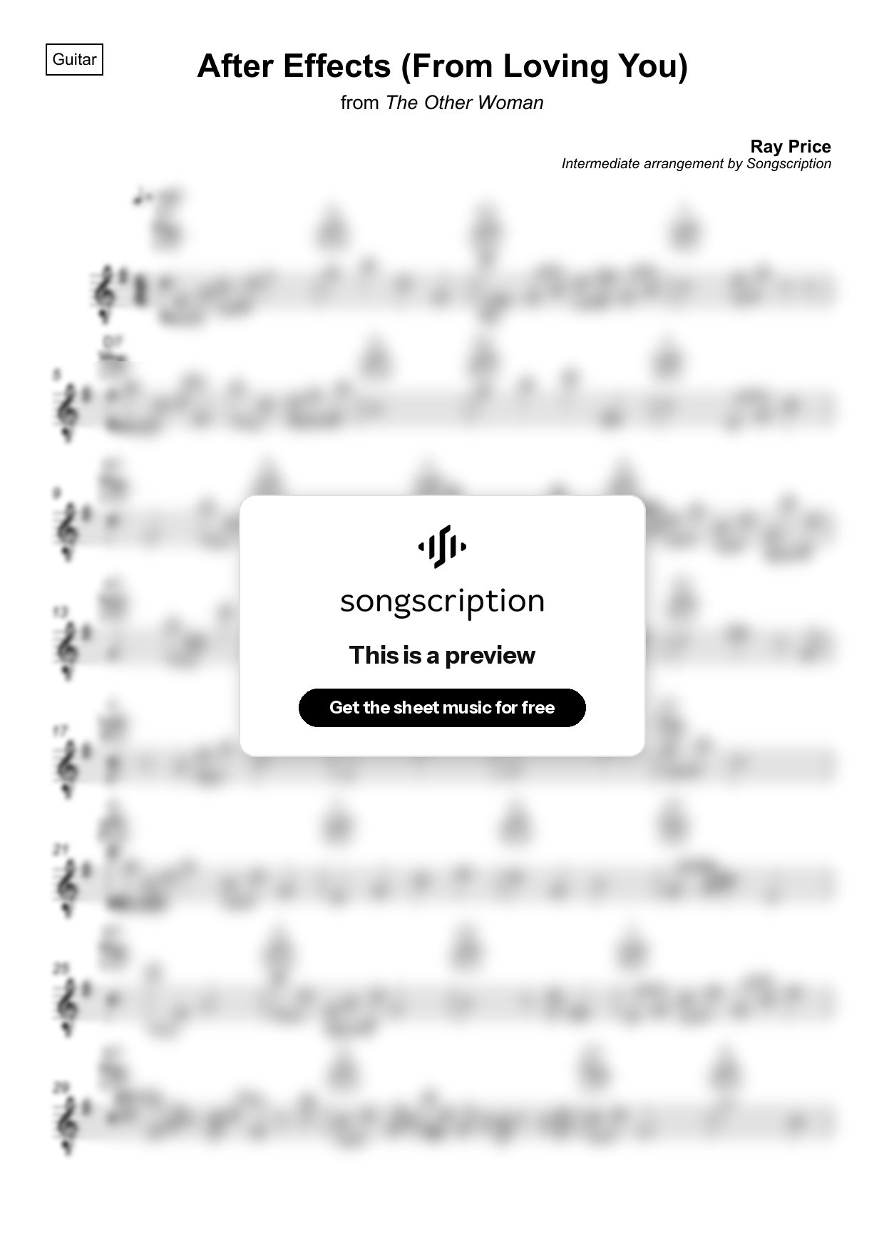 Intermediate Acoustic Guitar Sheet Music for "After Effects (From Loving You)" by Ray Price