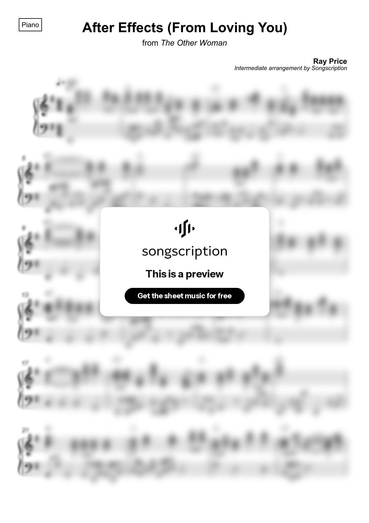 Intermediate Piano Sheet Music for "After Effects (From Loving You)" by Ray Price