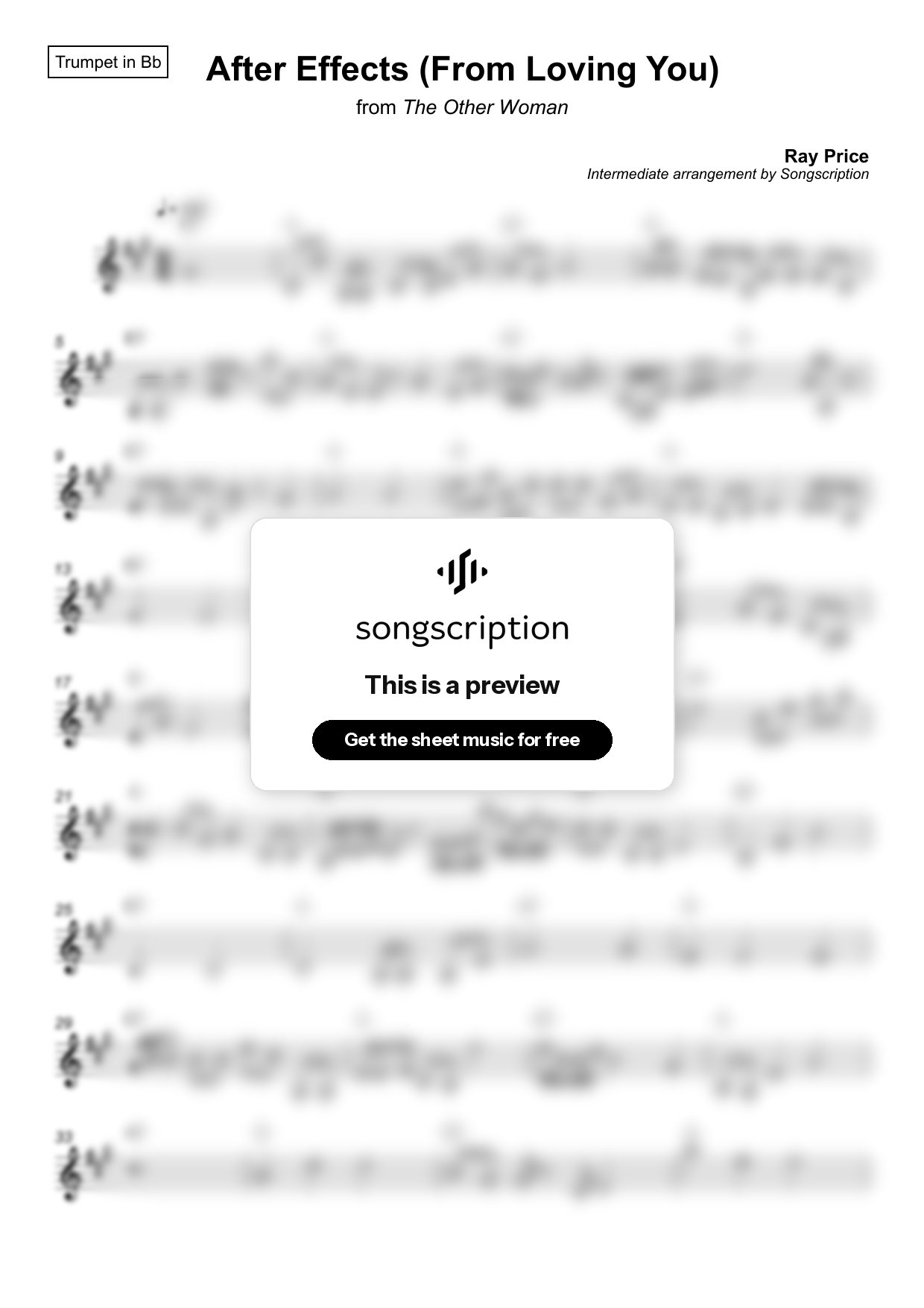 Intermediate Trumpet Sheet Music for "After Effects (From Loving You)" by Ray Price
