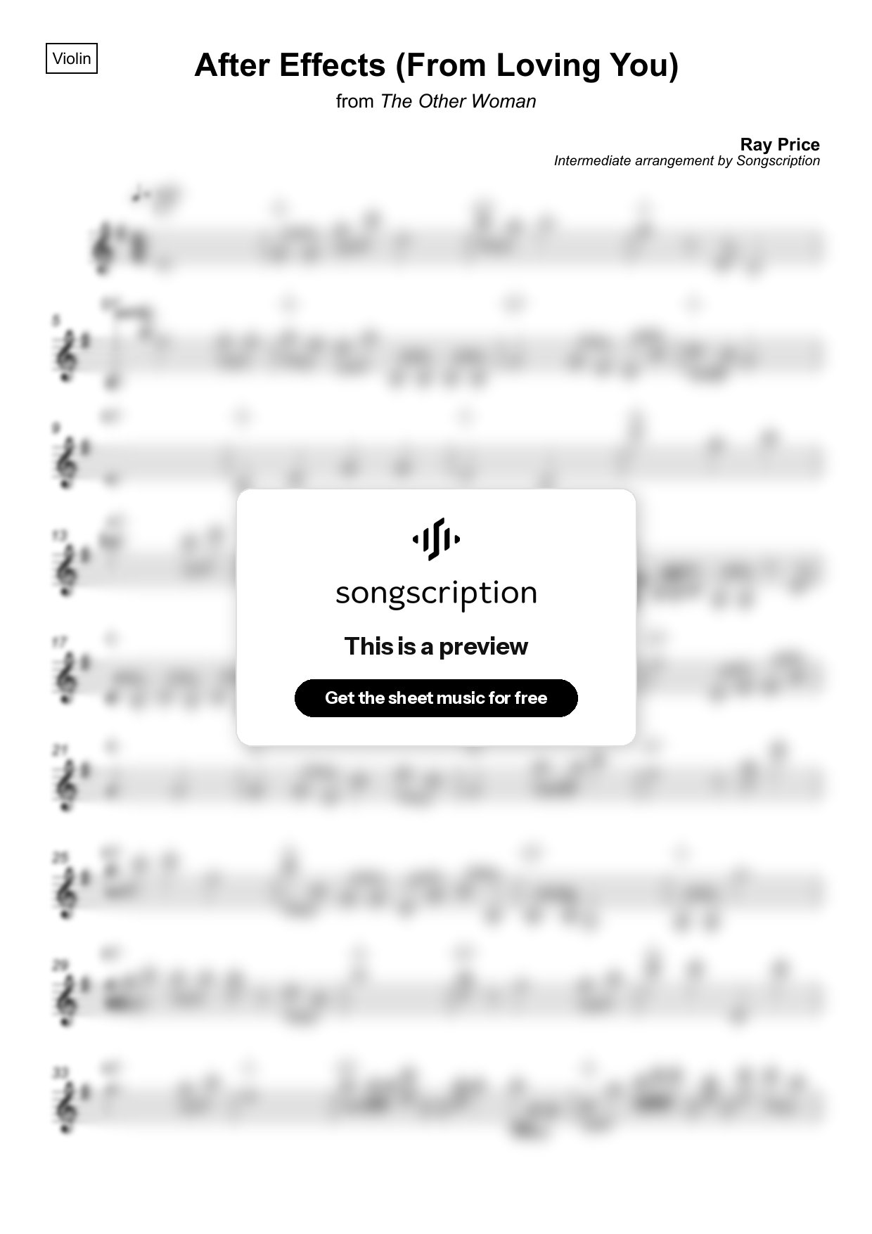 Intermediate Violin Sheet Music for "After Effects (From Loving You)" by Ray Price