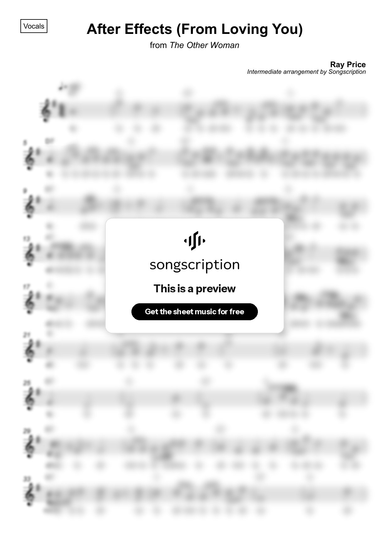 Intermediate Vocals Sheet Music for "After Effects (From Loving You)" by Ray Price