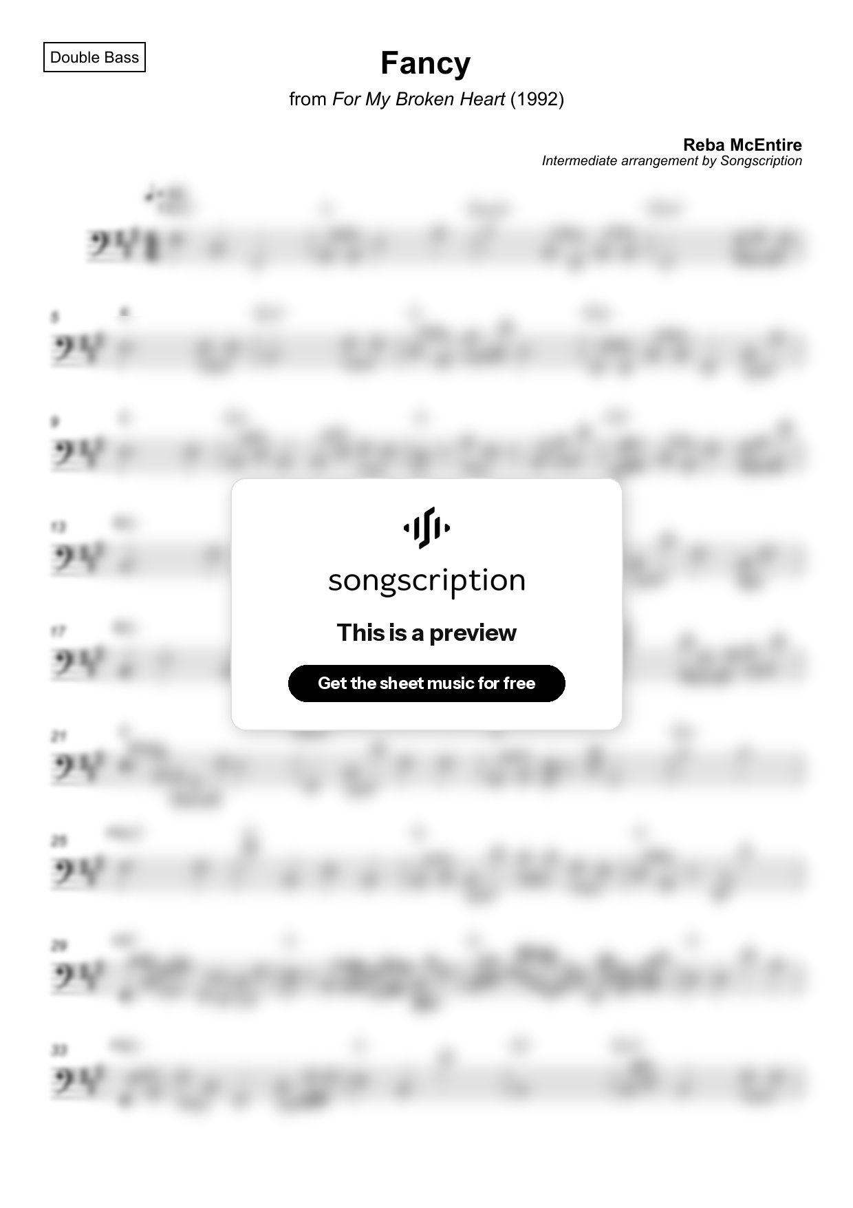 Intermediate Double Bass Sheet Music for "Fancy" by Reba McEntire