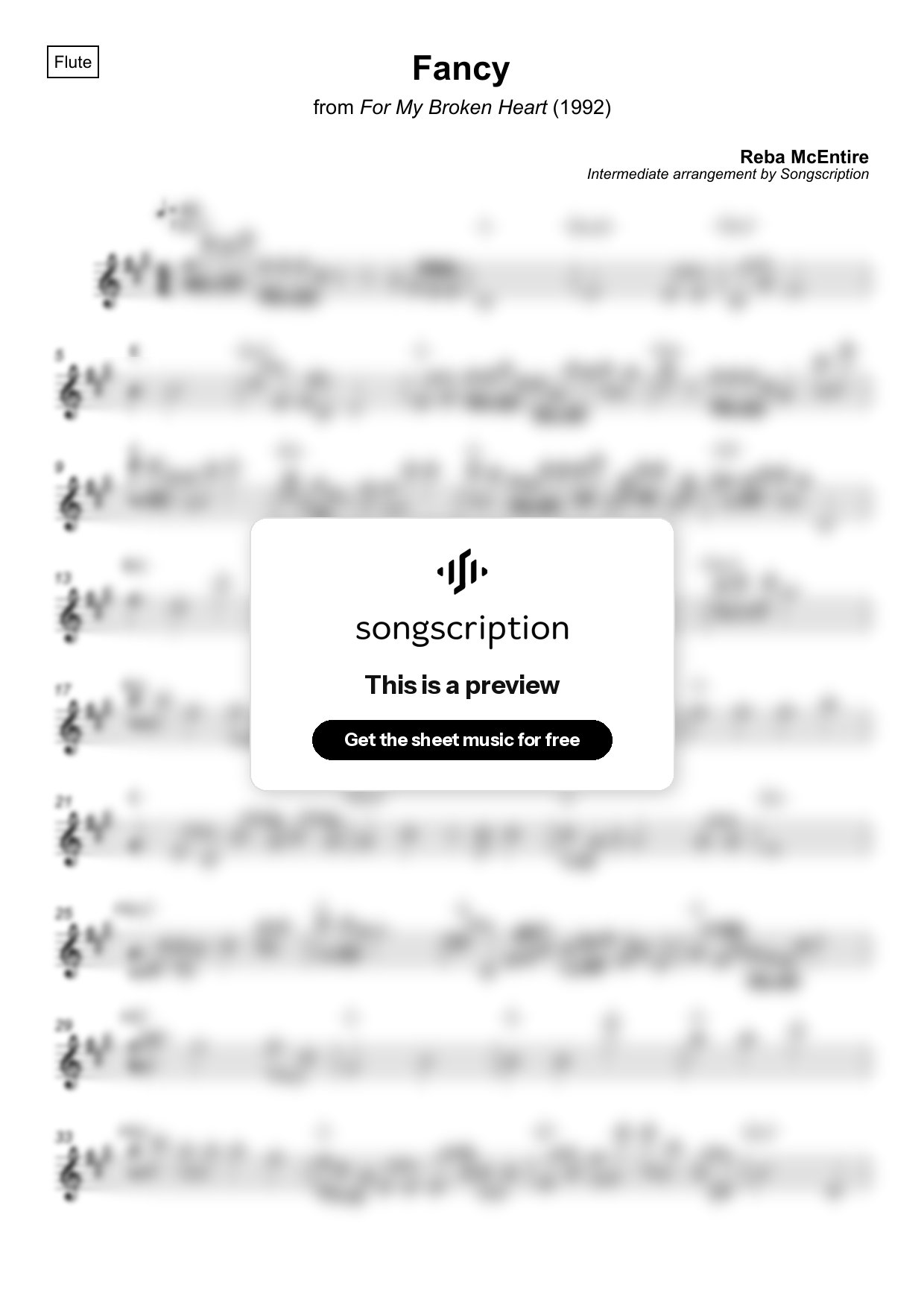 Intermediate Flute Sheet Music for "Fancy" by Reba McEntire