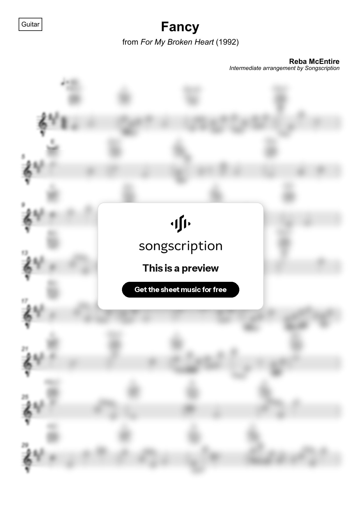 Intermediate Acoustic Guitar Sheet Music for "Fancy" by Reba McEntire