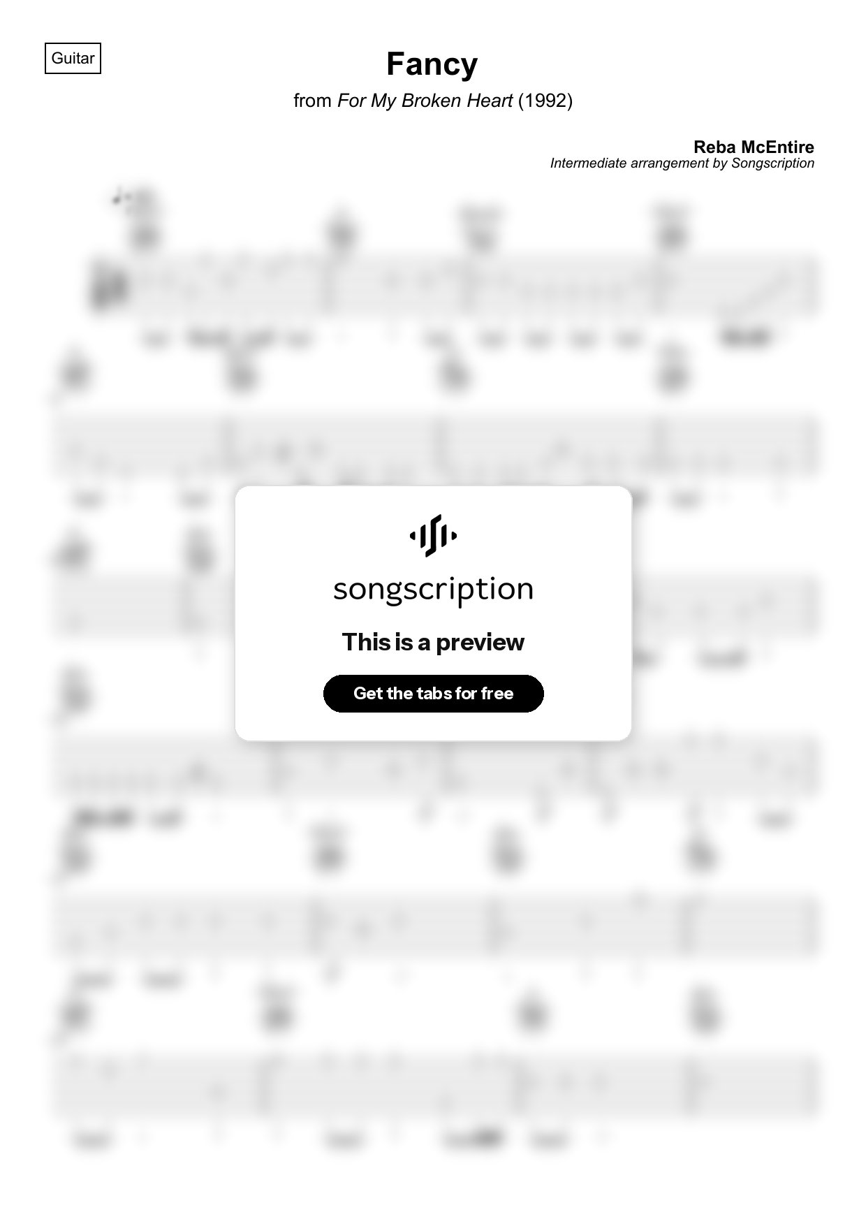 Intermediate Acoustic Guitar Tabs for "Fancy" by Reba McEntire