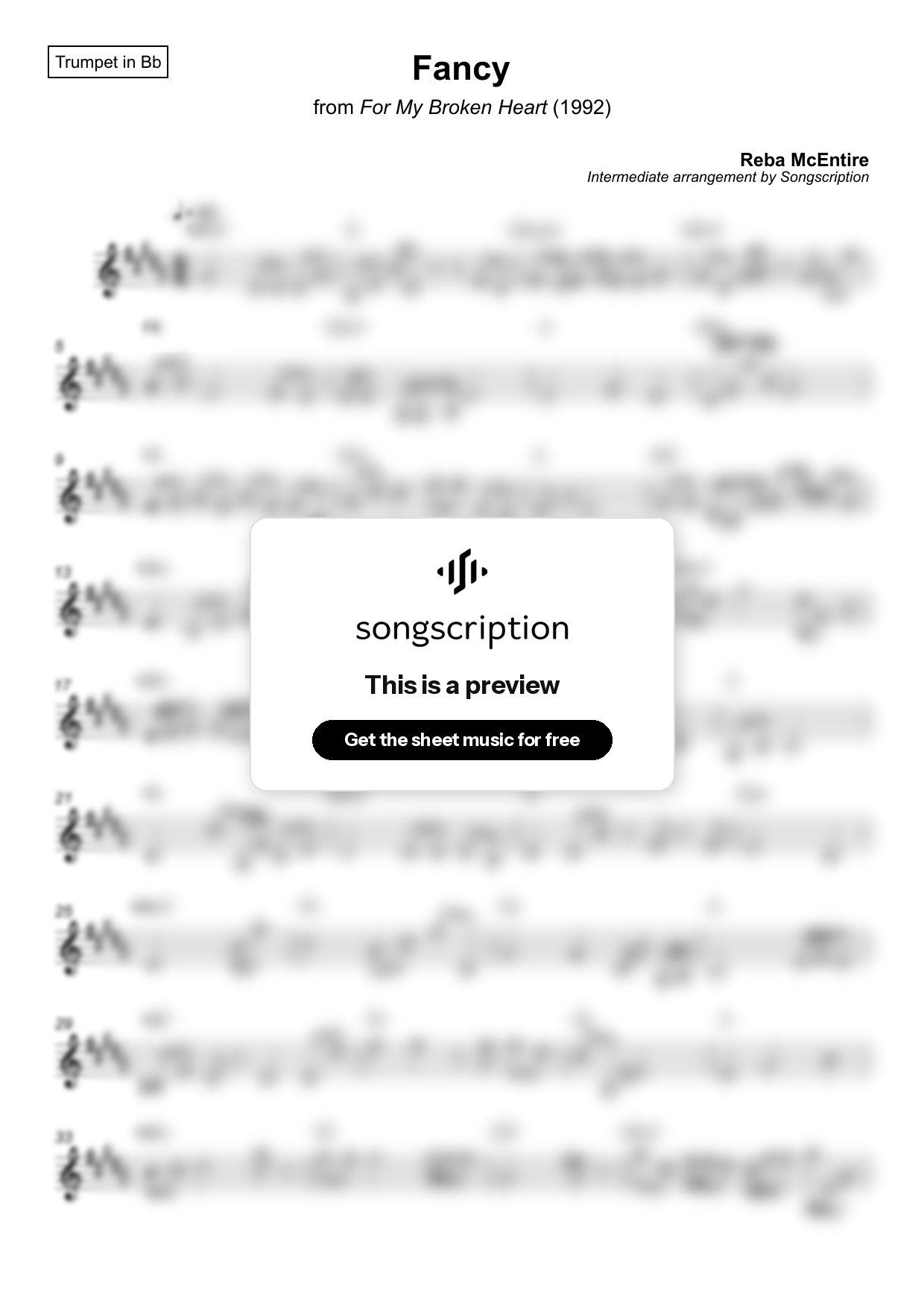 Intermediate Trumpet Sheet Music for "Fancy" by Reba McEntire