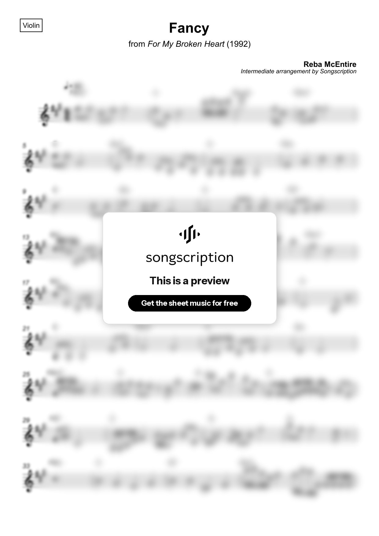 Intermediate Violin Sheet Music for "Fancy" by Reba McEntire