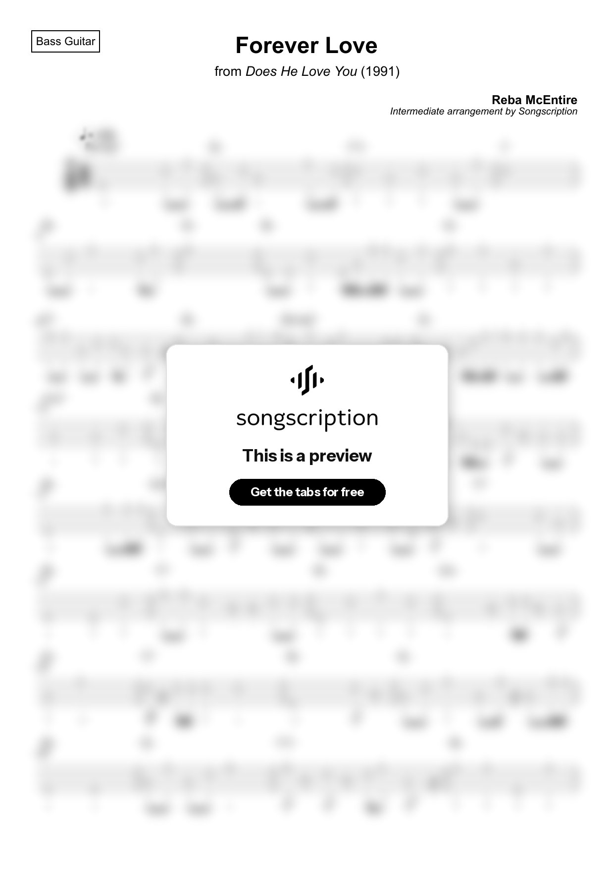 Intermediate Bass Guitar Tabs for "Forever Love" by Reba McEntire