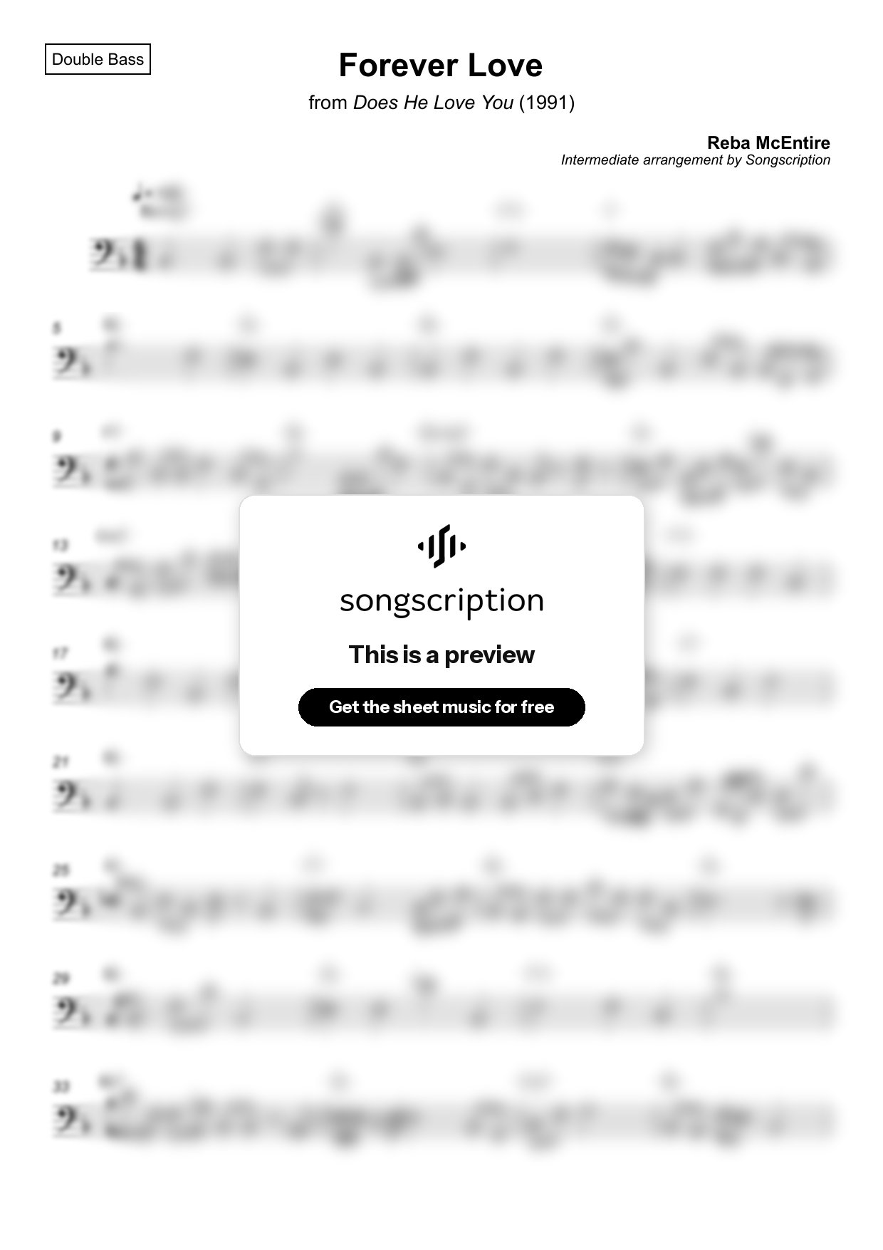 Intermediate Double Bass Sheet Music for "Forever Love" by Reba McEntire