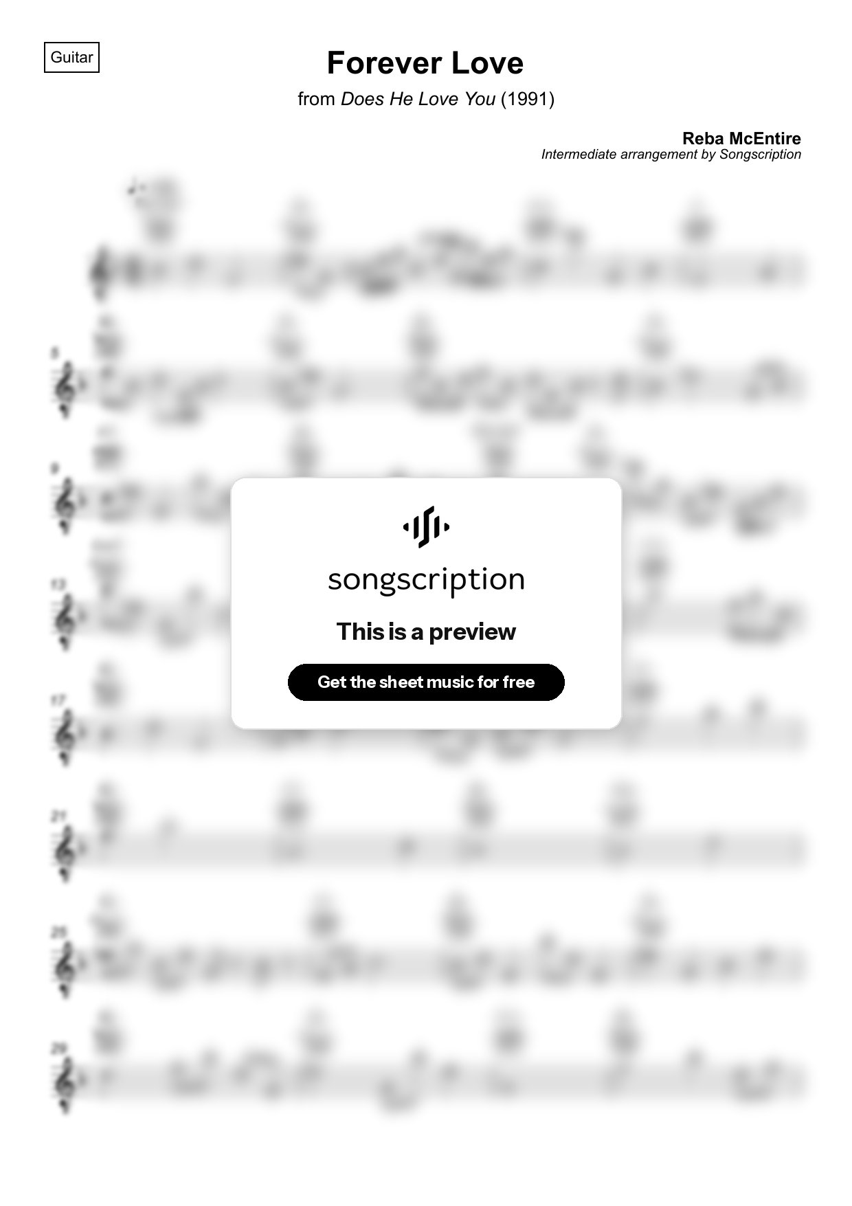 Intermediate Acoustic Guitar Sheet Music for "Forever Love" by Reba McEntire