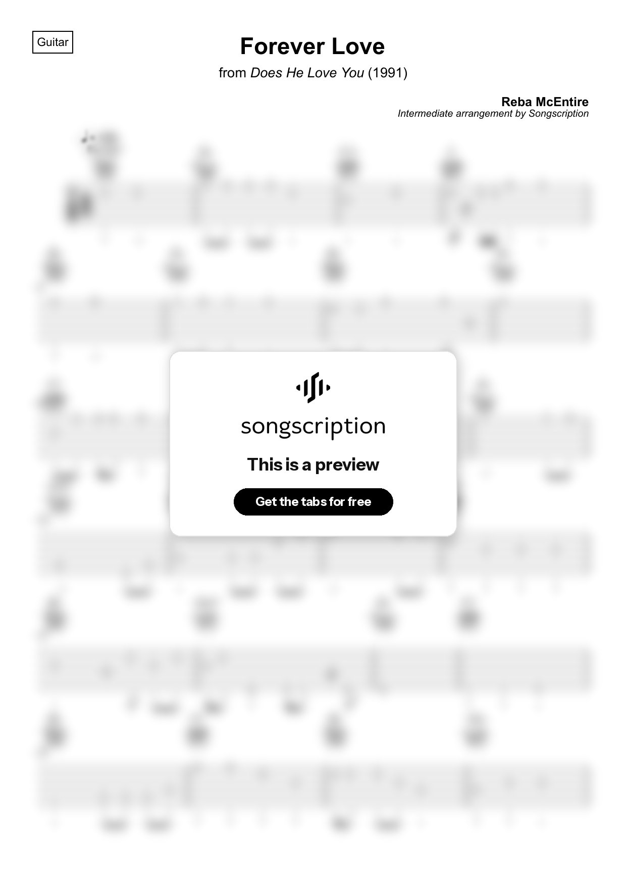 Intermediate Acoustic Guitar Tabs for "Forever Love" by Reba McEntire
