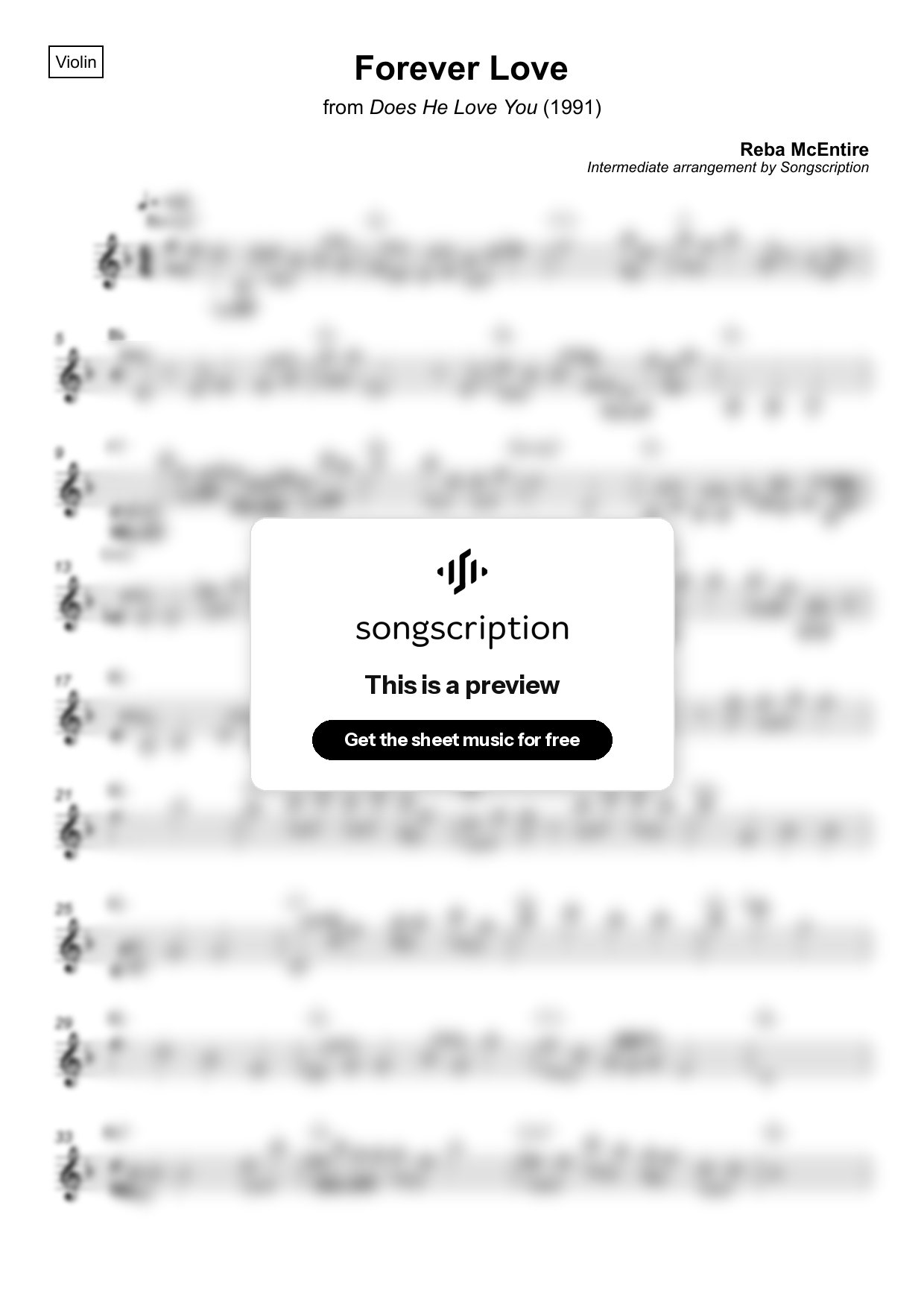 Intermediate Violin Sheet Music for "Forever Love" by Reba McEntire