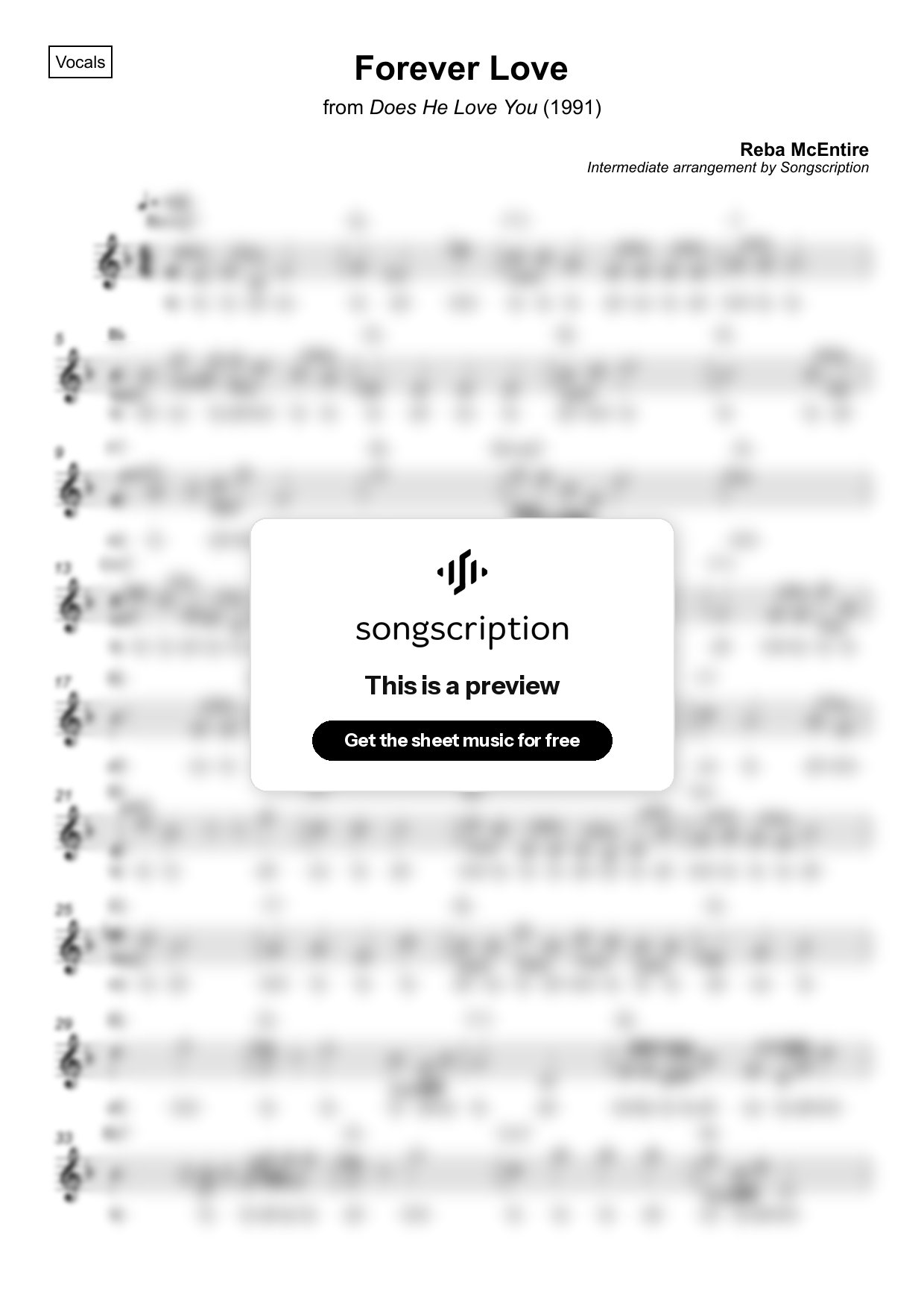 Intermediate Vocals Sheet Music for "Forever Love" by Reba McEntire