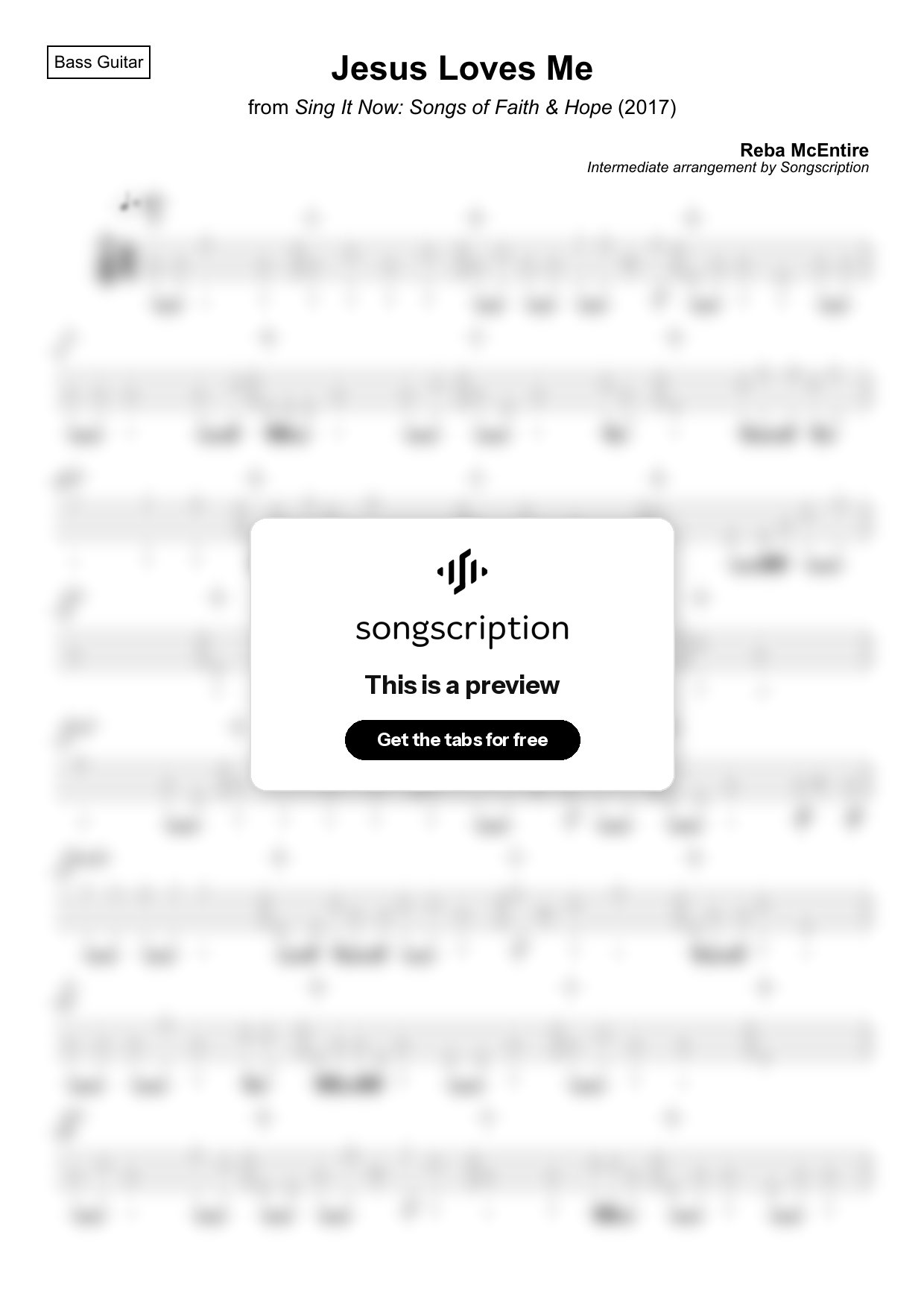 Intermediate Bass Guitar Tabs for "Jesus Loves Me" by Reba McEntire