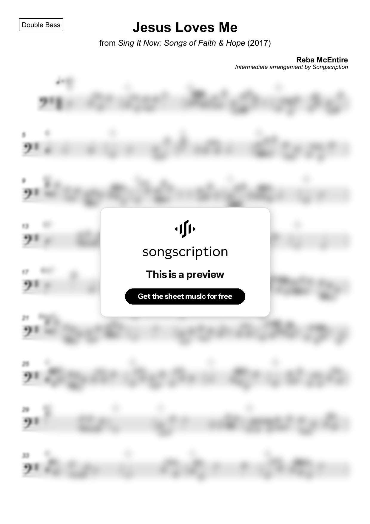Intermediate Double Bass Sheet Music for "Jesus Loves Me" by Reba McEntire