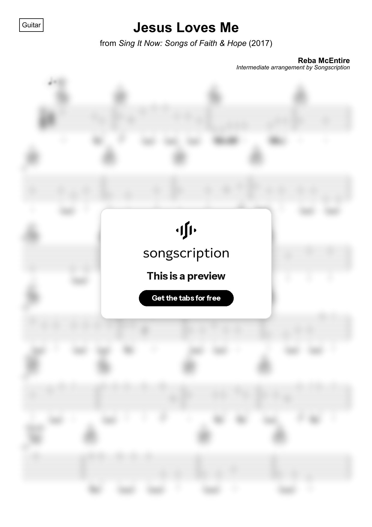 Intermediate Acoustic Guitar Tabs for "Jesus Loves Me" by Reba McEntire