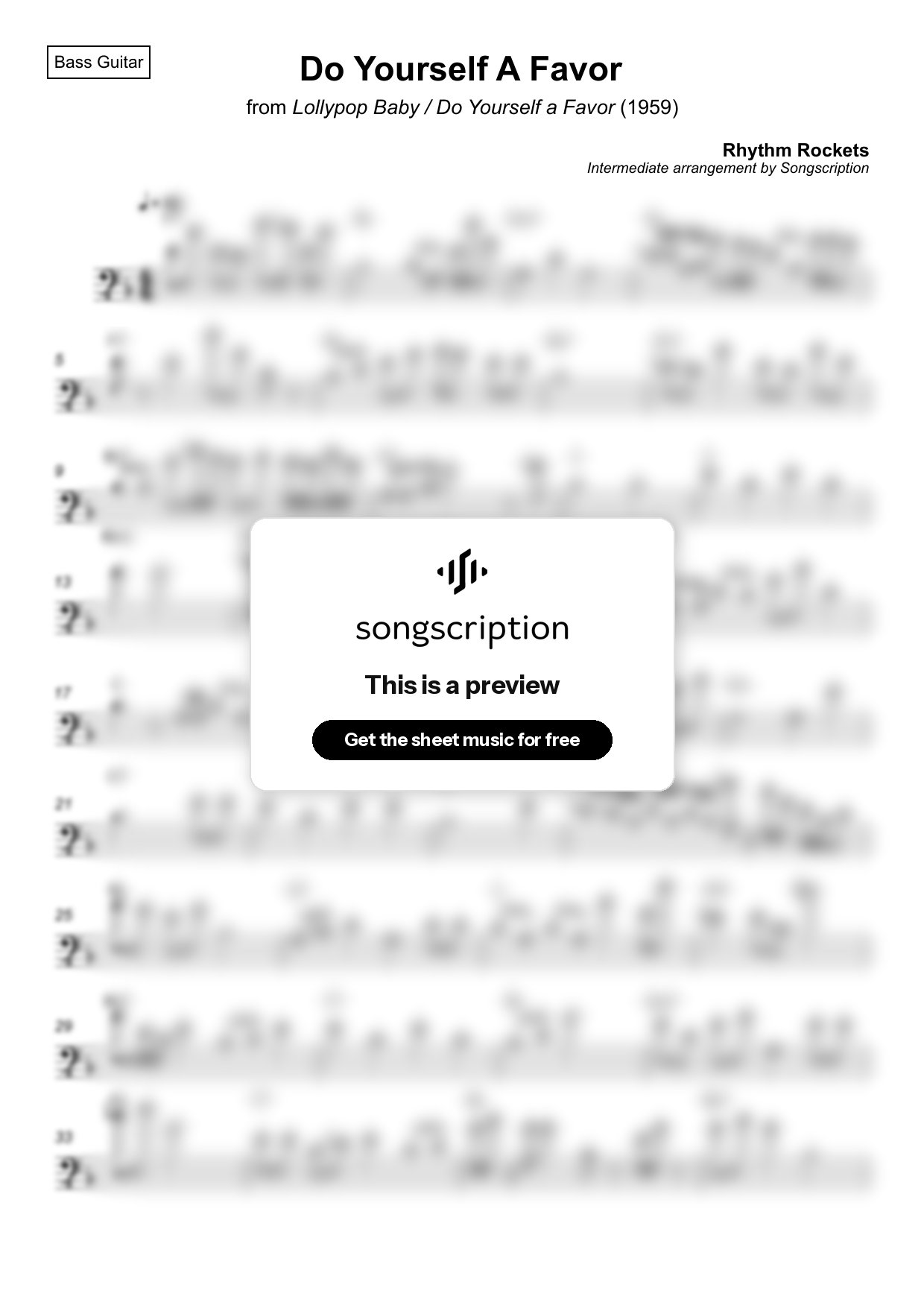 Intermediate Bass Guitar Sheet Music for "Do Yourself A Favor" by Rhythm Rockets