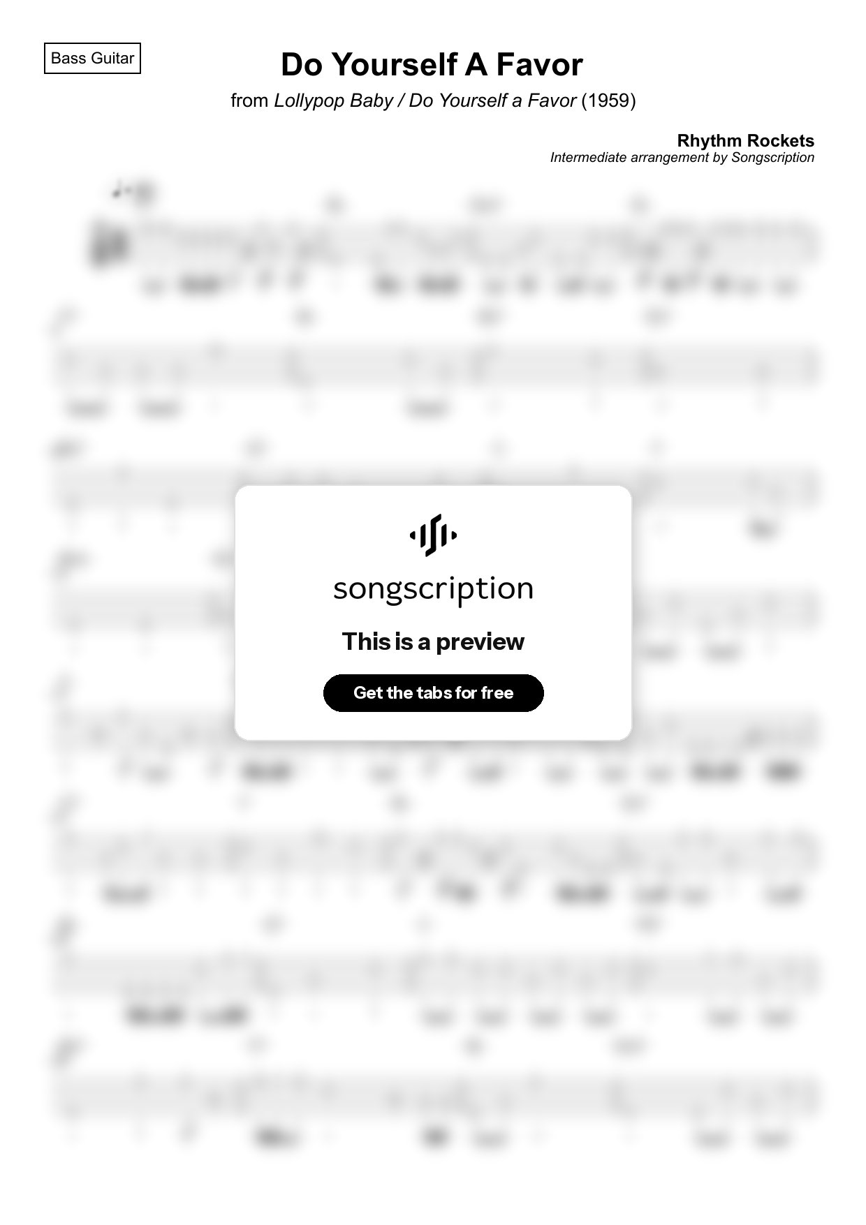 Intermediate Bass Guitar Tabs for "Do Yourself A Favor" by Rhythm Rockets