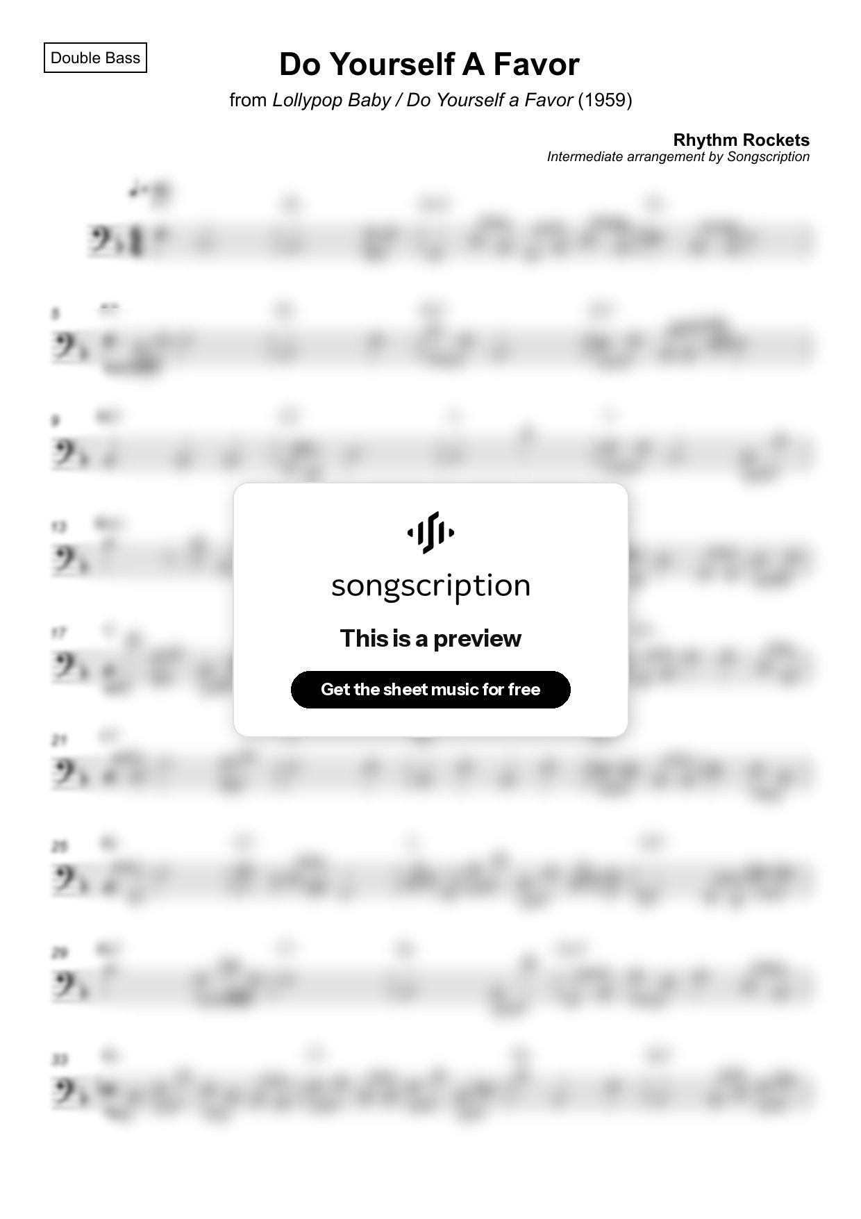Intermediate Double Bass Sheet Music for "Do Yourself A Favor" by Rhythm Rockets