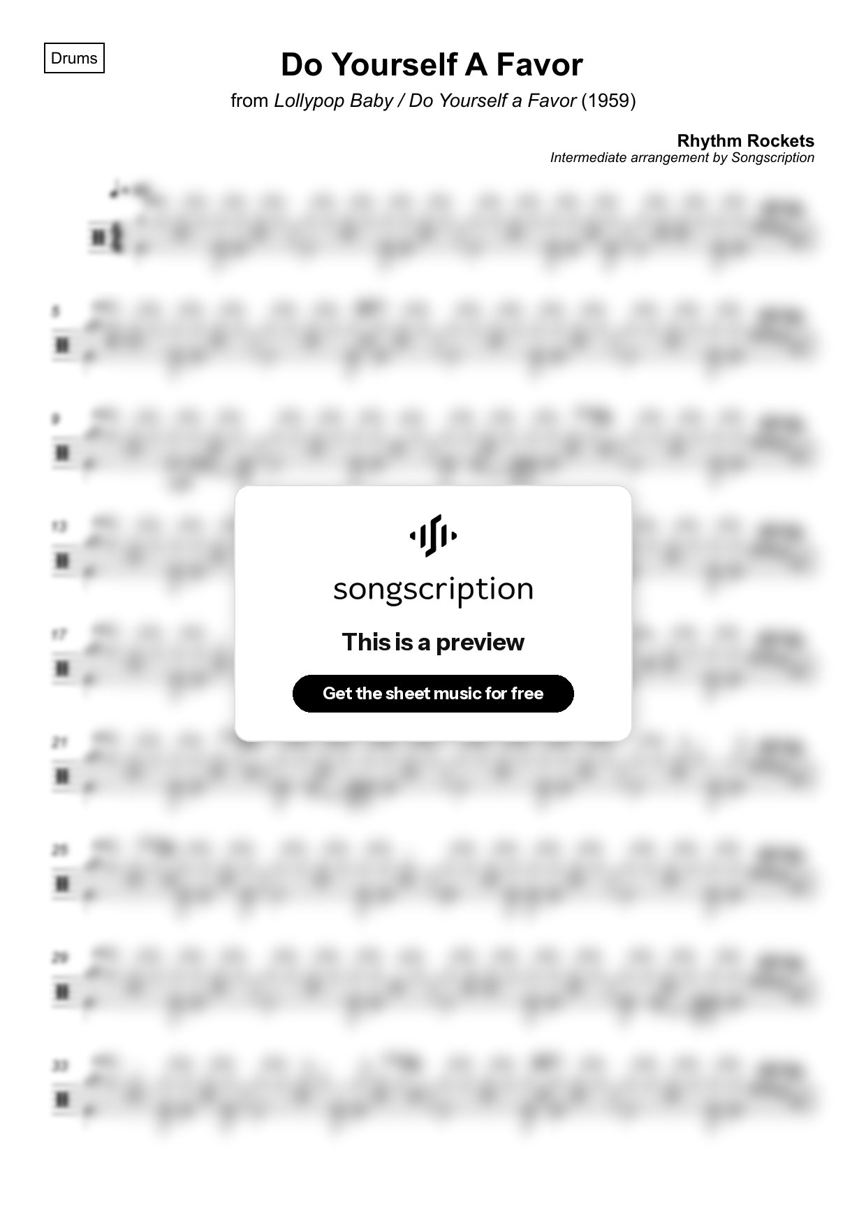 Intermediate Drums Sheet Music for "Do Yourself A Favor" by Rhythm Rockets