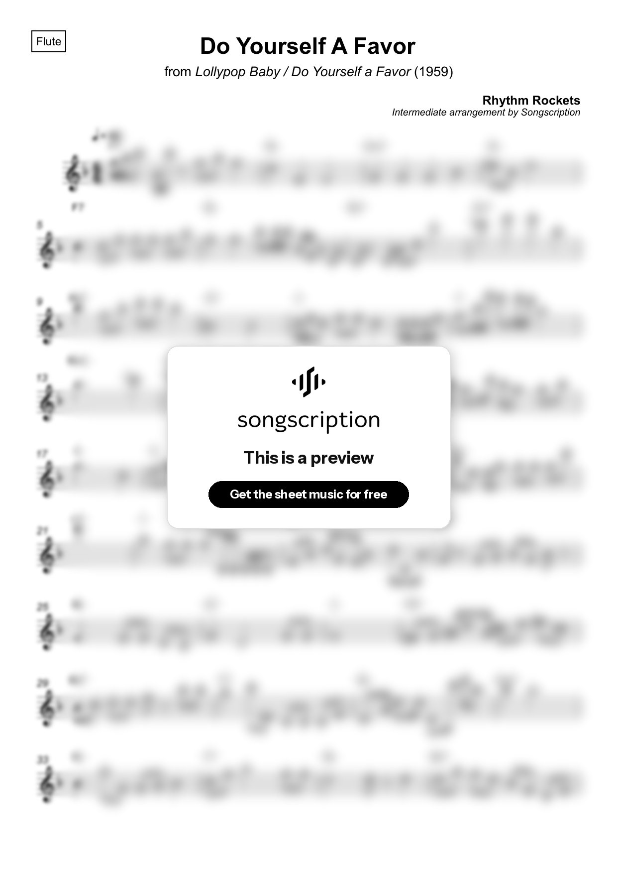 Intermediate Flute Sheet Music for "Do Yourself A Favor" by Rhythm Rockets