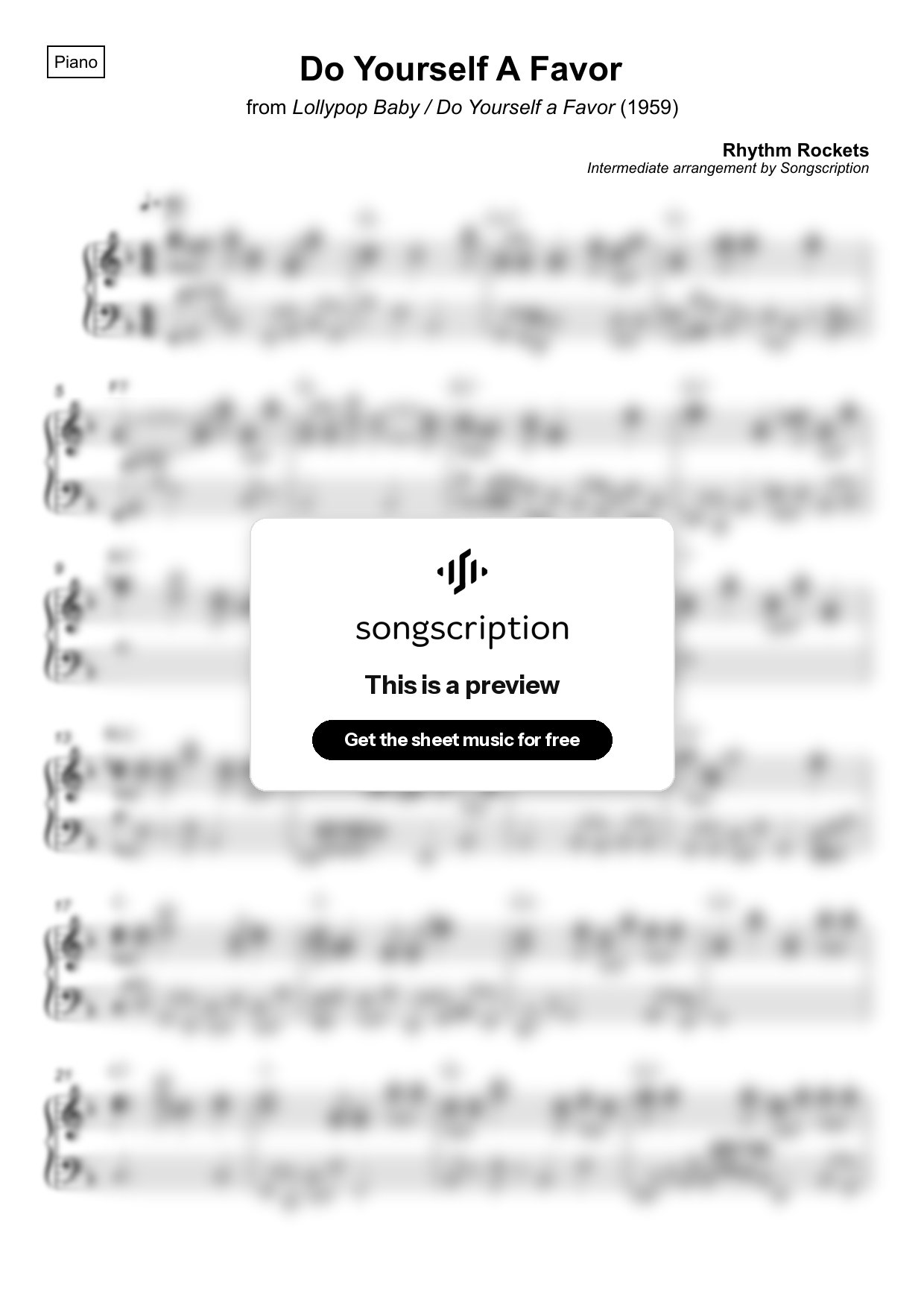 Intermediate Piano Sheet Music for "Do Yourself A Favor" by Rhythm Rockets