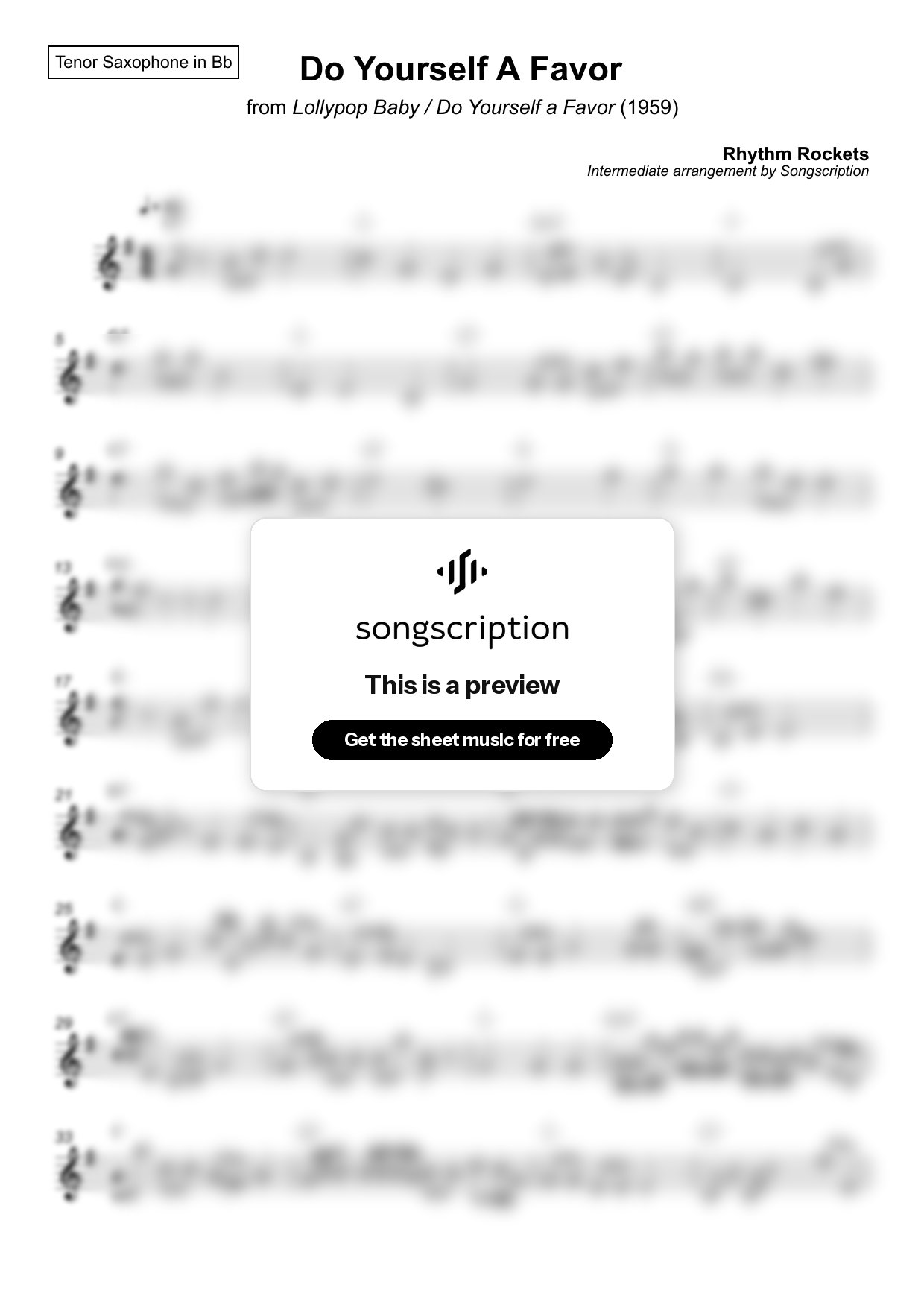 Intermediate Tenor Sax Sheet Music for "Do Yourself A Favor" by Rhythm Rockets