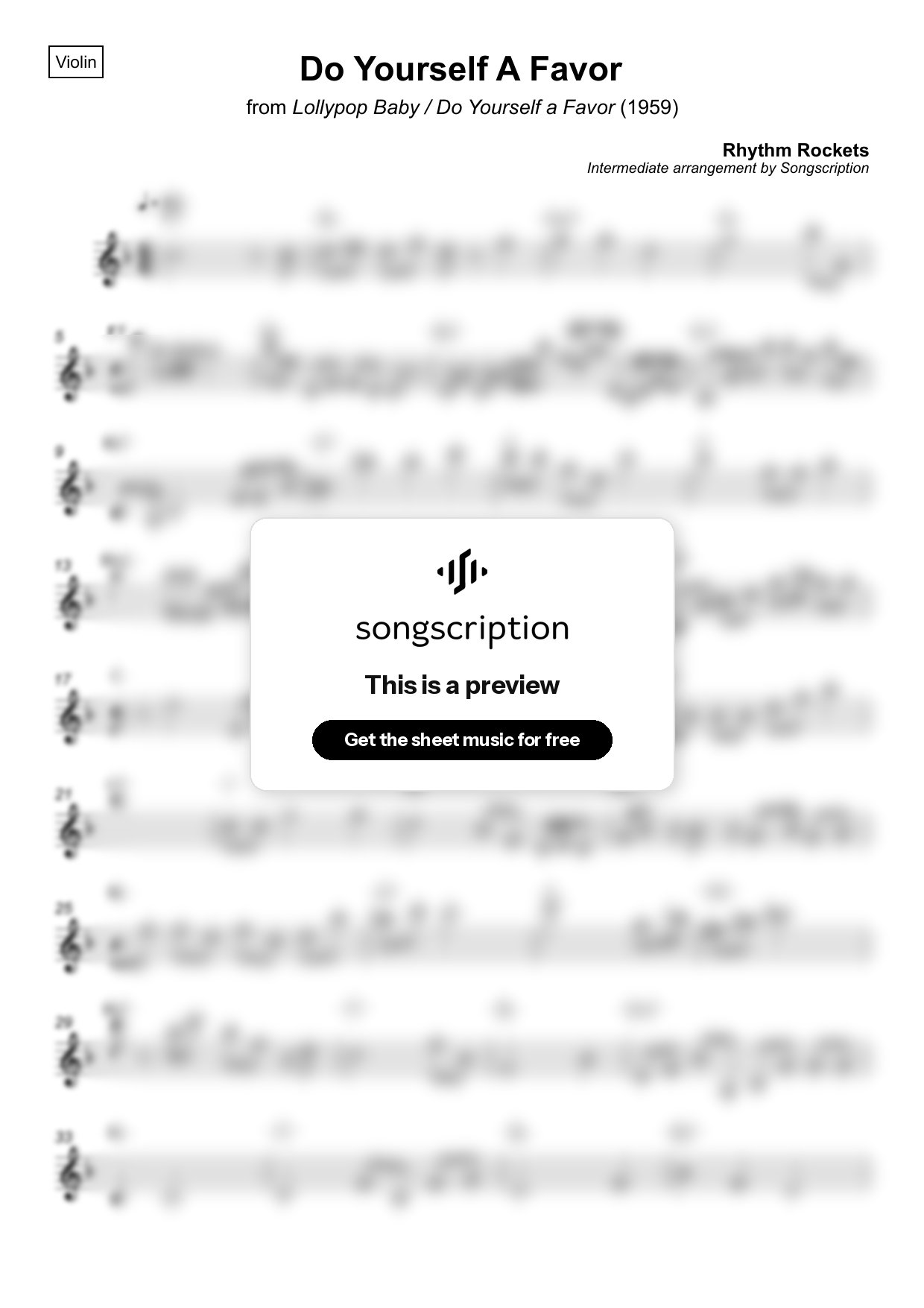 Intermediate Violin Sheet Music for "Do Yourself A Favor" by Rhythm Rockets