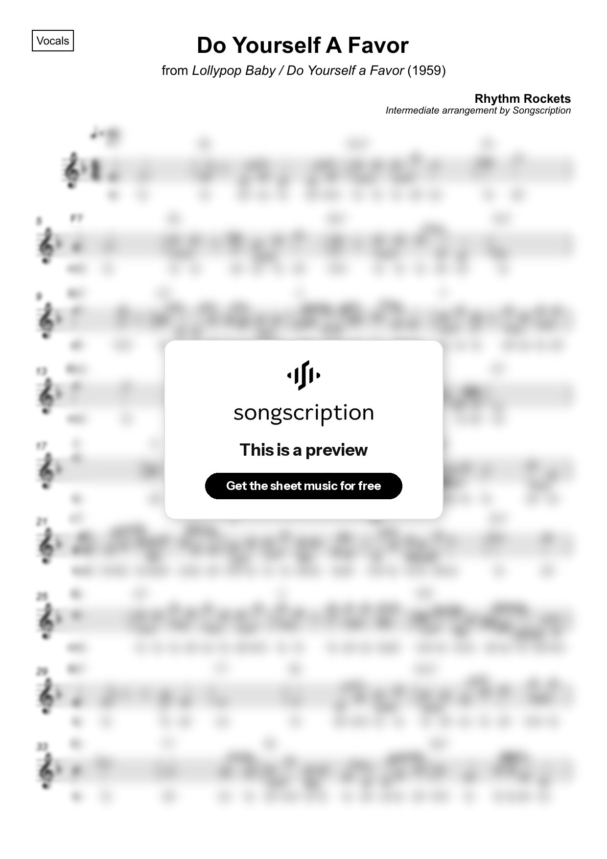 Intermediate Vocals Sheet Music for "Do Yourself A Favor" by Rhythm Rockets