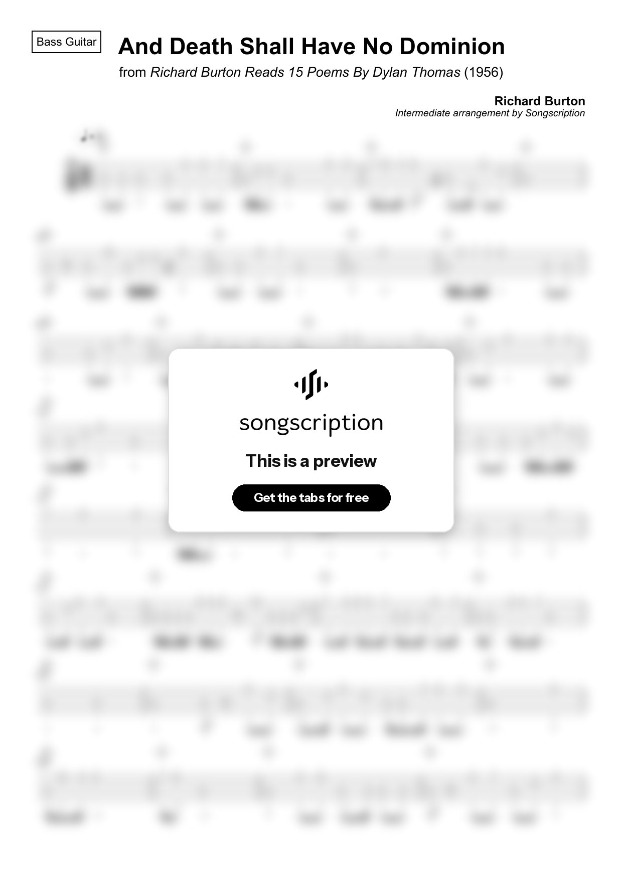 Intermediate Bass Guitar Tabs for "And Death Shall Have No Dominion" by Richard Burton