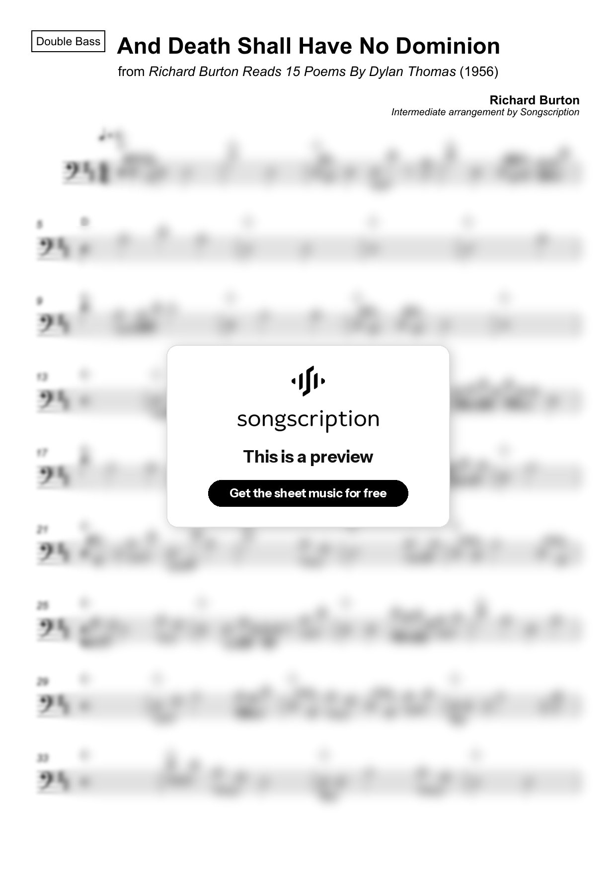 Intermediate Double Bass Sheet Music for "And Death Shall Have No Dominion" by Richard Burton