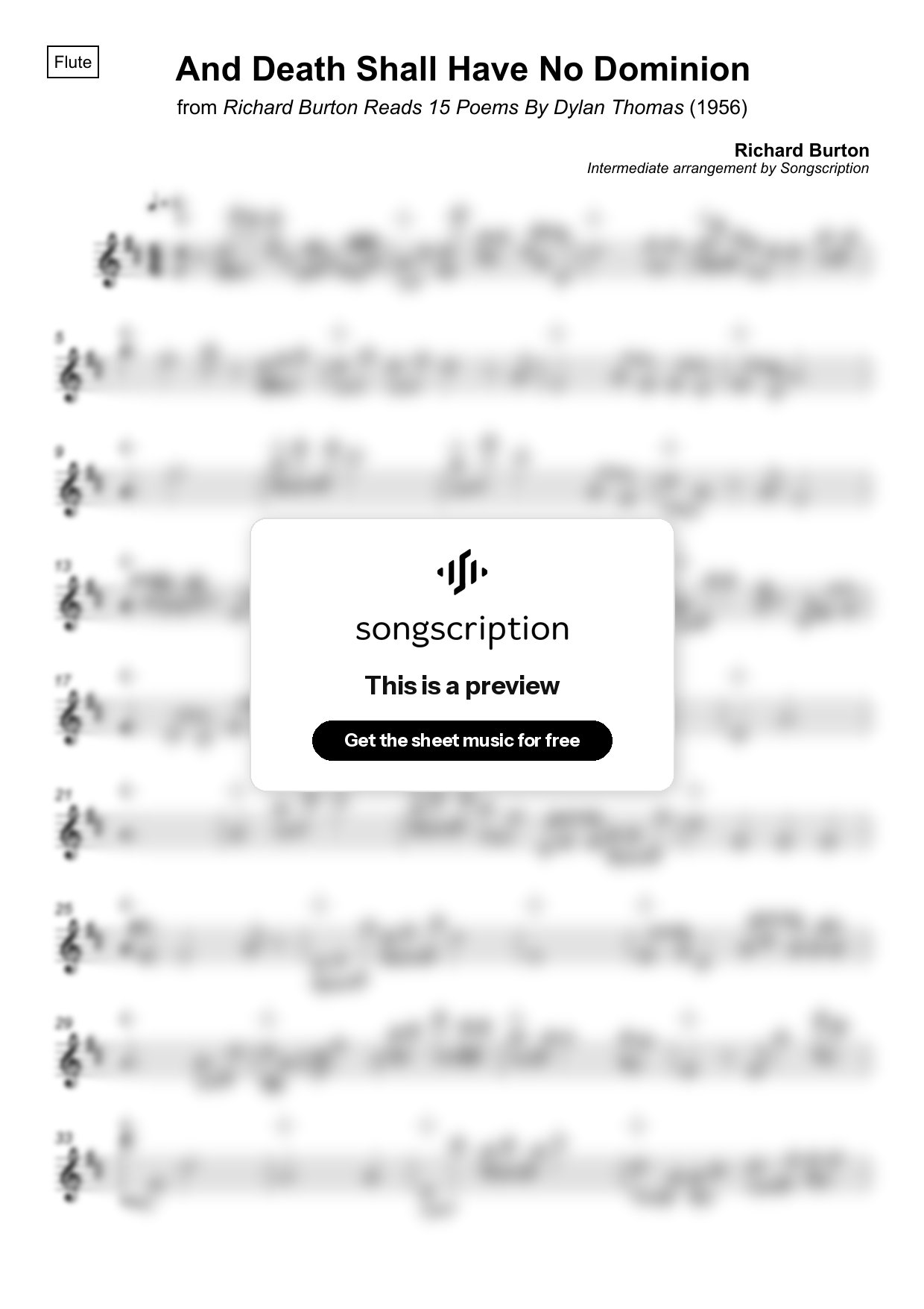 Intermediate Flute Sheet Music for "And Death Shall Have No Dominion" by Richard Burton