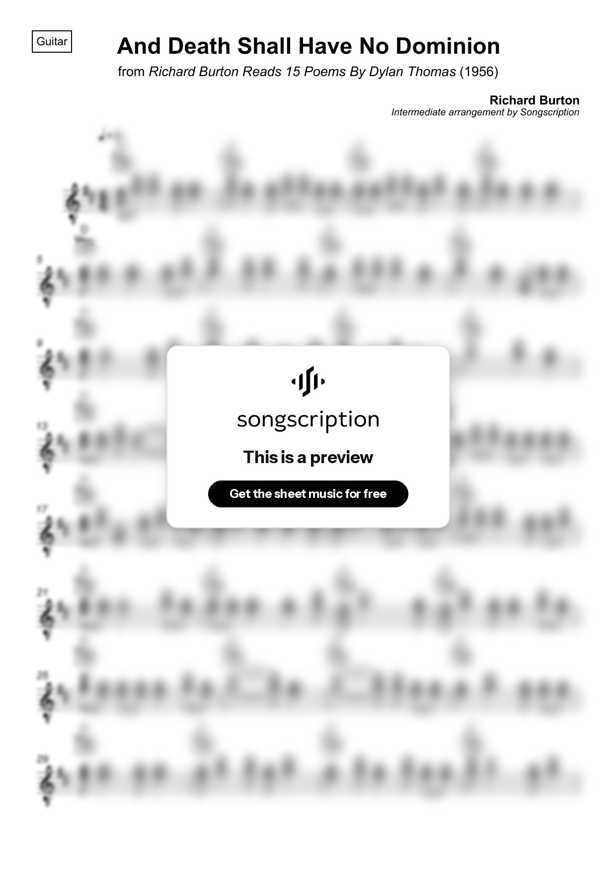 Intermediate Acoustic Guitar Sheet Music for "And Death Shall Have No Dominion" by Richard Burton