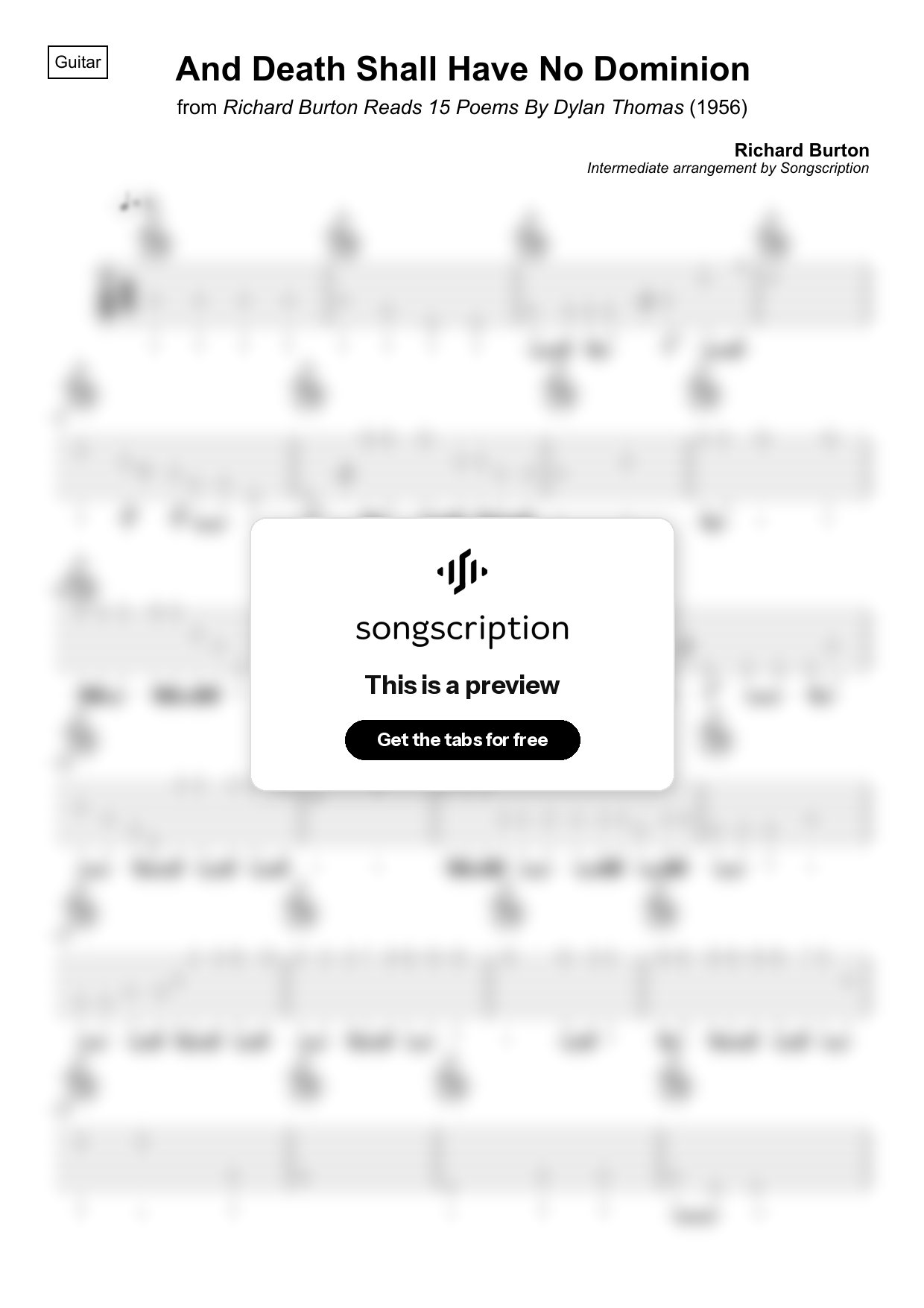 Intermediate Acoustic Guitar Tabs for "And Death Shall Have No Dominion" by Richard Burton