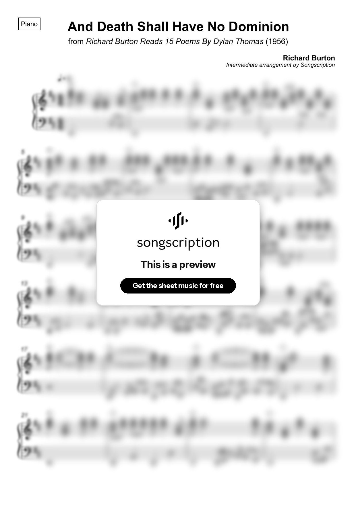Intermediate Piano Sheet Music for "And Death Shall Have No Dominion" by Richard Burton