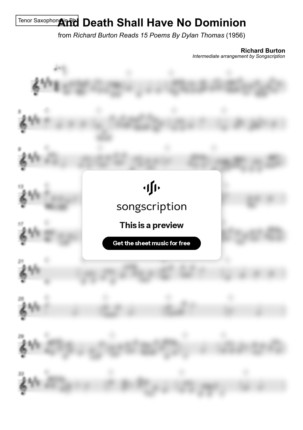 Intermediate Tenor Sax Sheet Music for "And Death Shall Have No Dominion" by Richard Burton