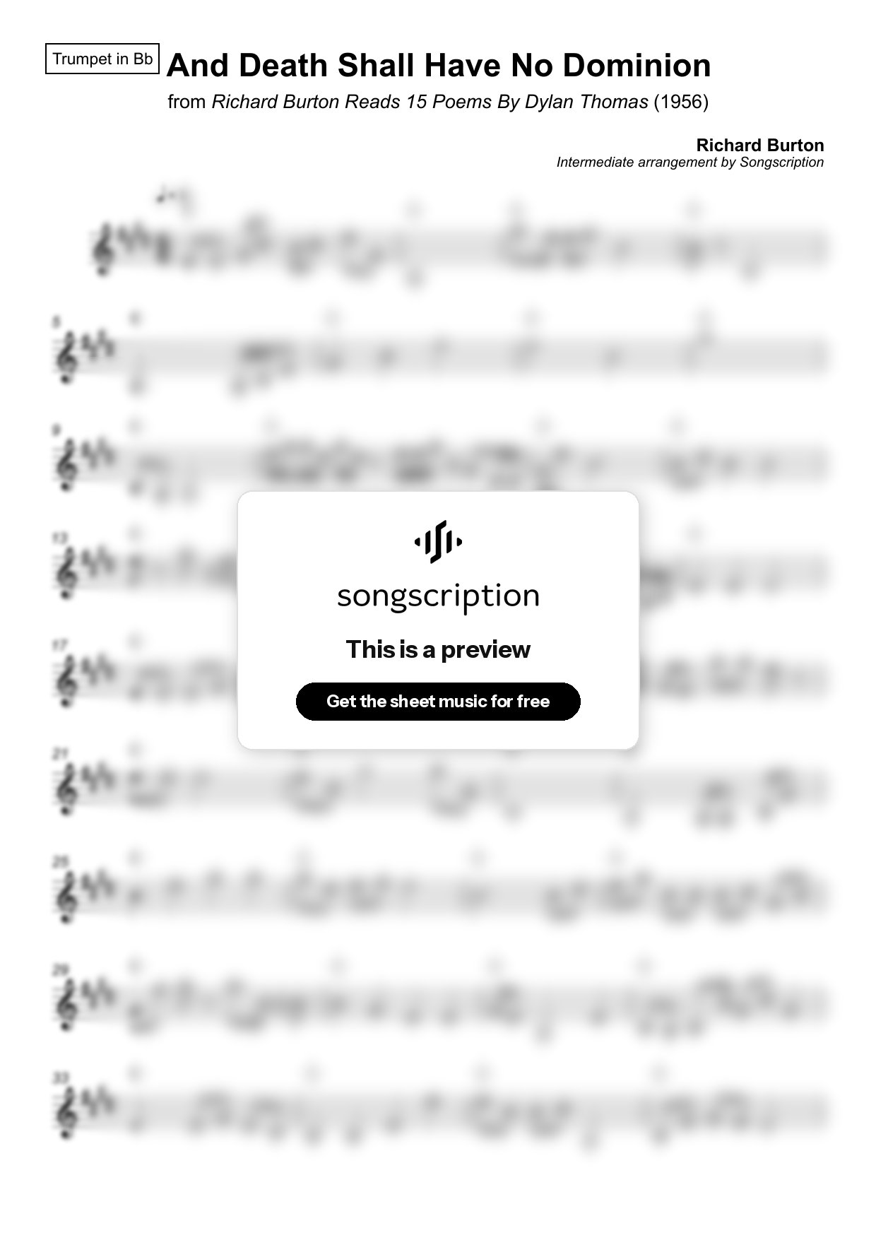 Intermediate Trumpet Sheet Music for "And Death Shall Have No Dominion" by Richard Burton