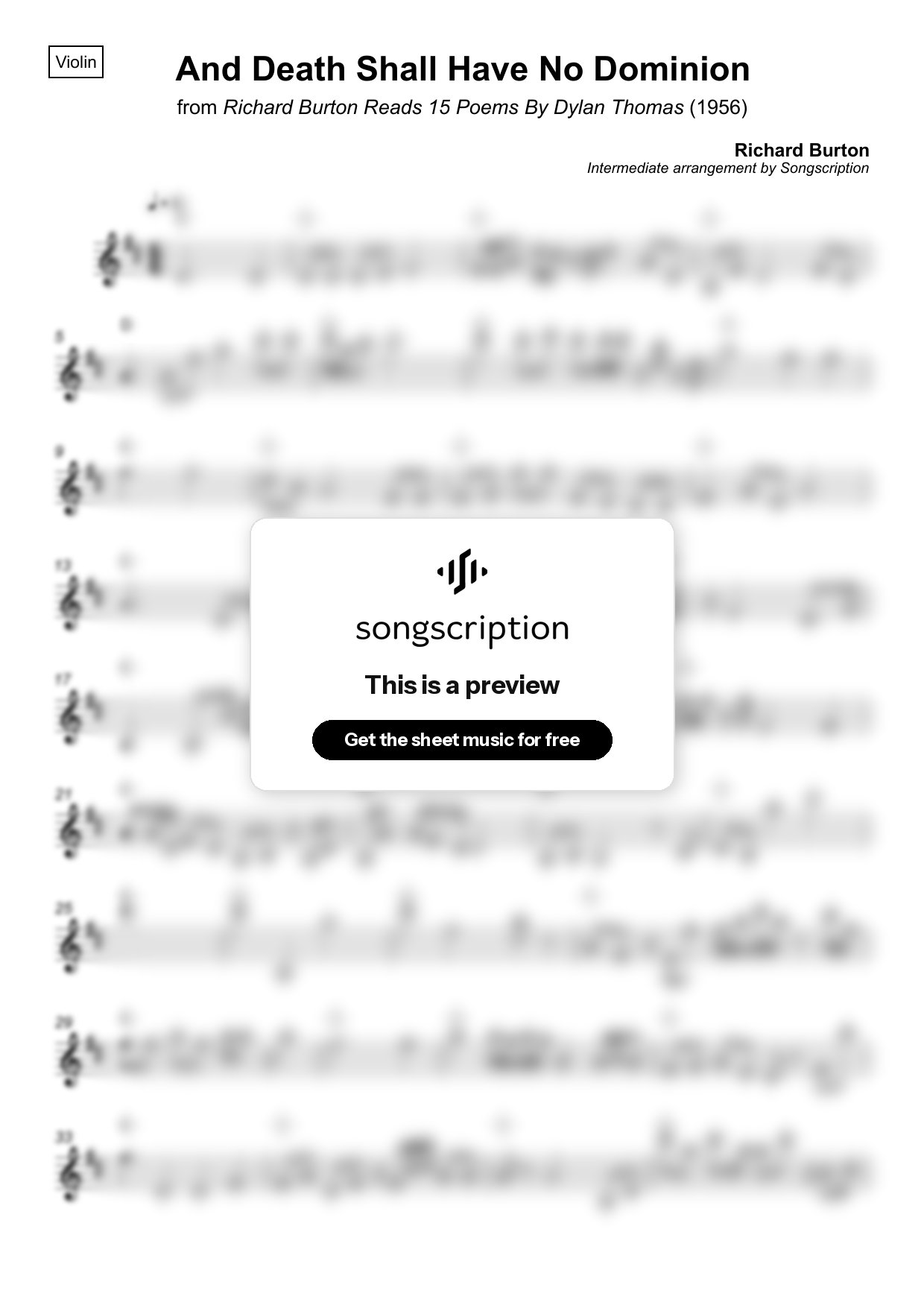 Intermediate Violin Sheet Music for "And Death Shall Have No Dominion" by Richard Burton