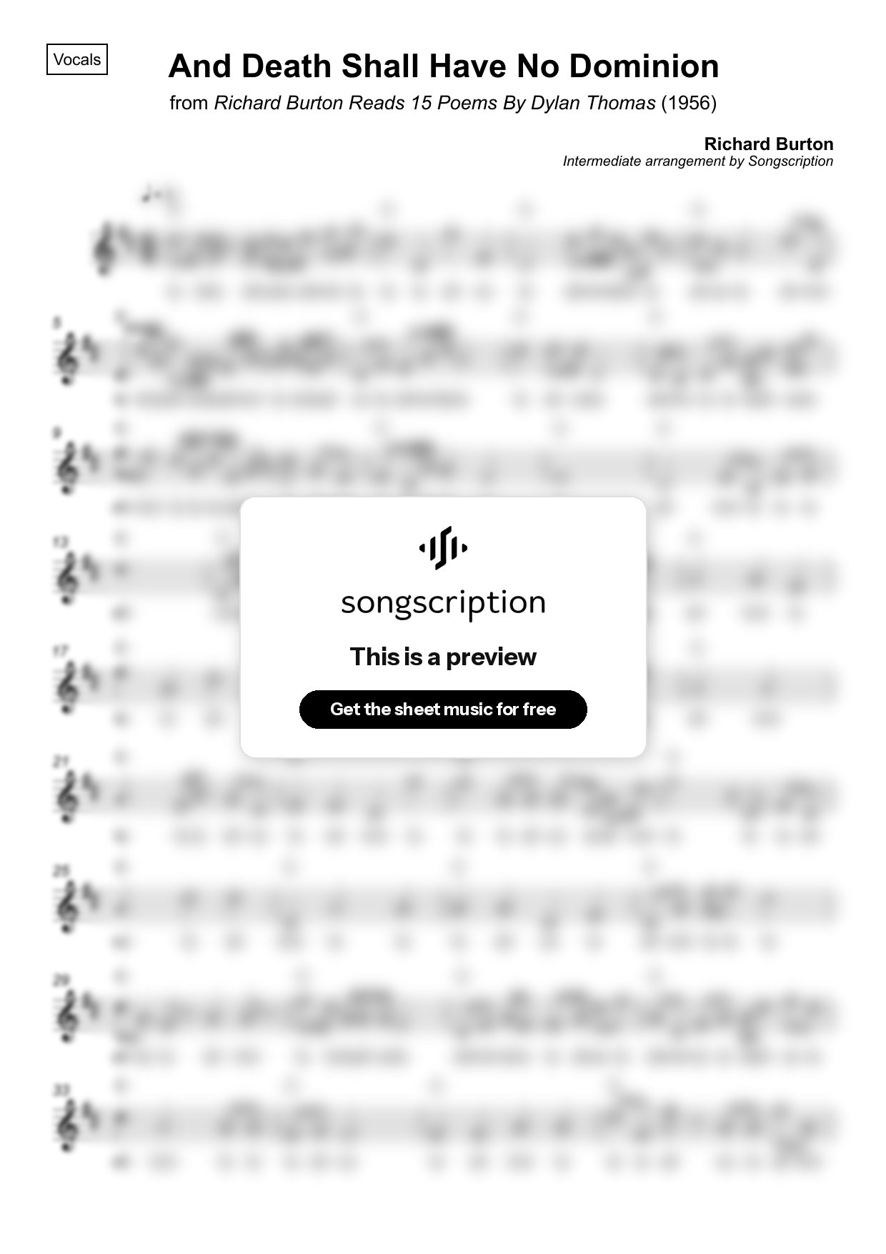 Intermediate Vocals Sheet Music for "And Death Shall Have No Dominion" by Richard Burton