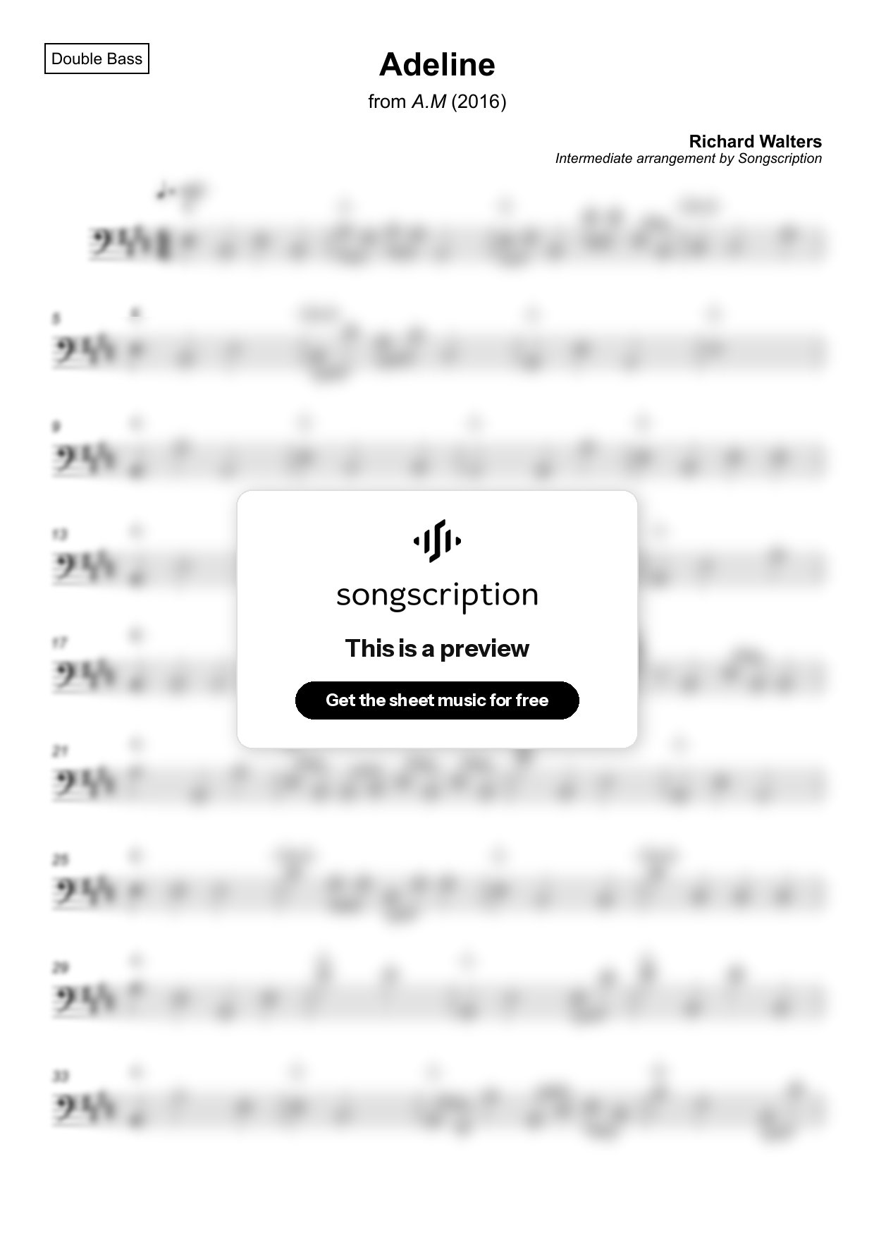 Intermediate Double Bass Sheet Music for "Adeline" by Richard Walters