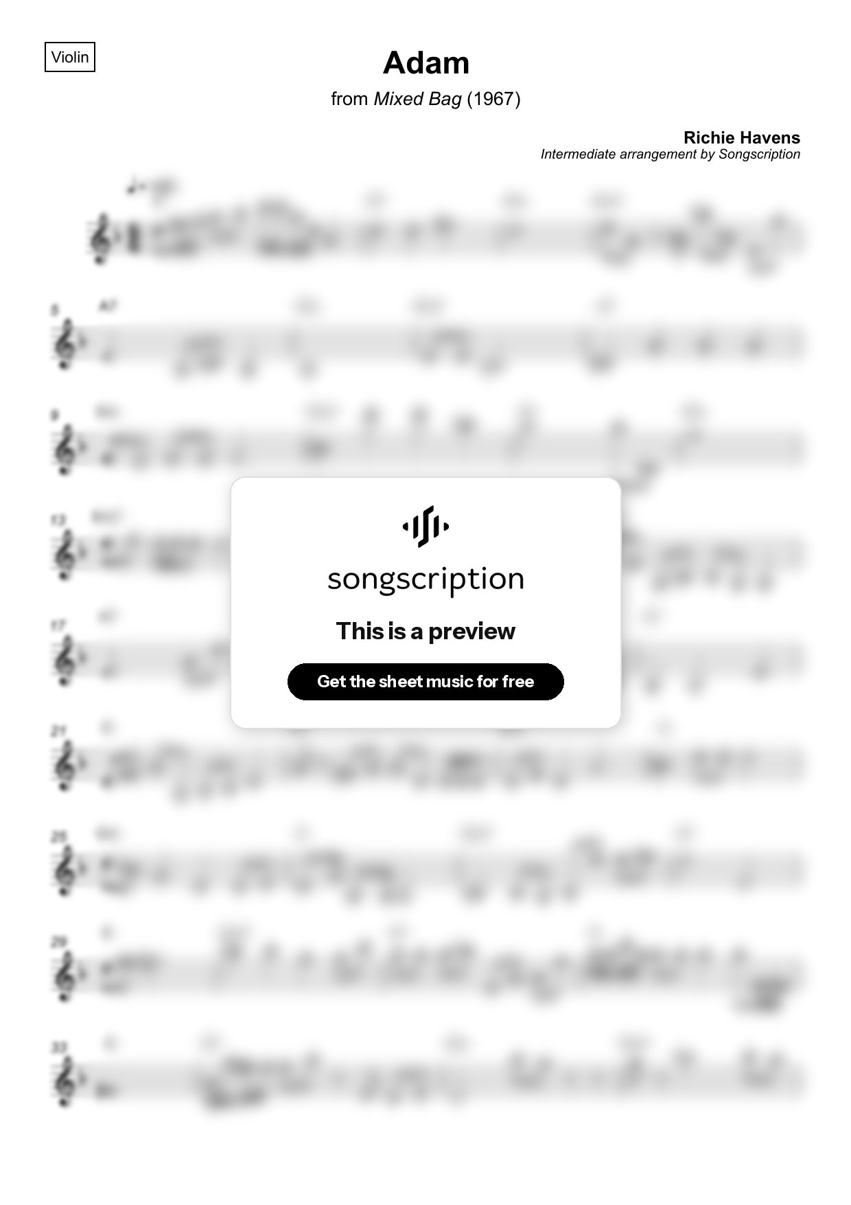 Intermediate Violin Sheet Music for "Adam" by Richie Havens